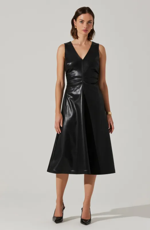 Omaira Faux Leather Midi Dress sold by Astr