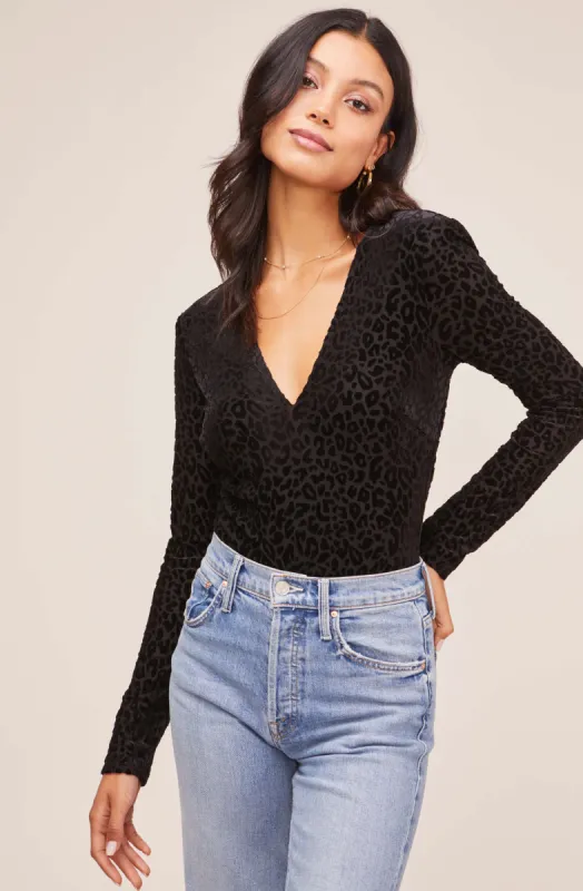Deep V Leopard Burnout Bodysuit sold by Astr