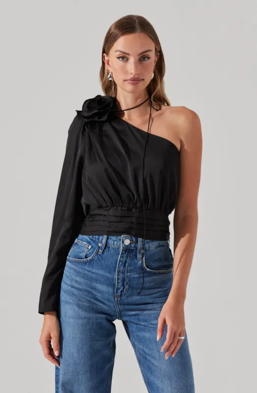 Flower Corsage Asymmetrical Top sold by Astr