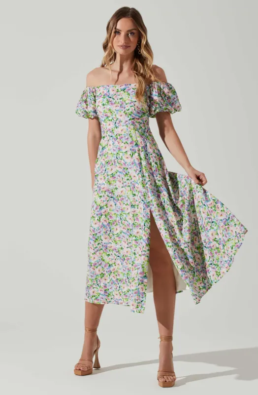 Off Shoulder Puff Sleeve Midi Dress sold by Astr