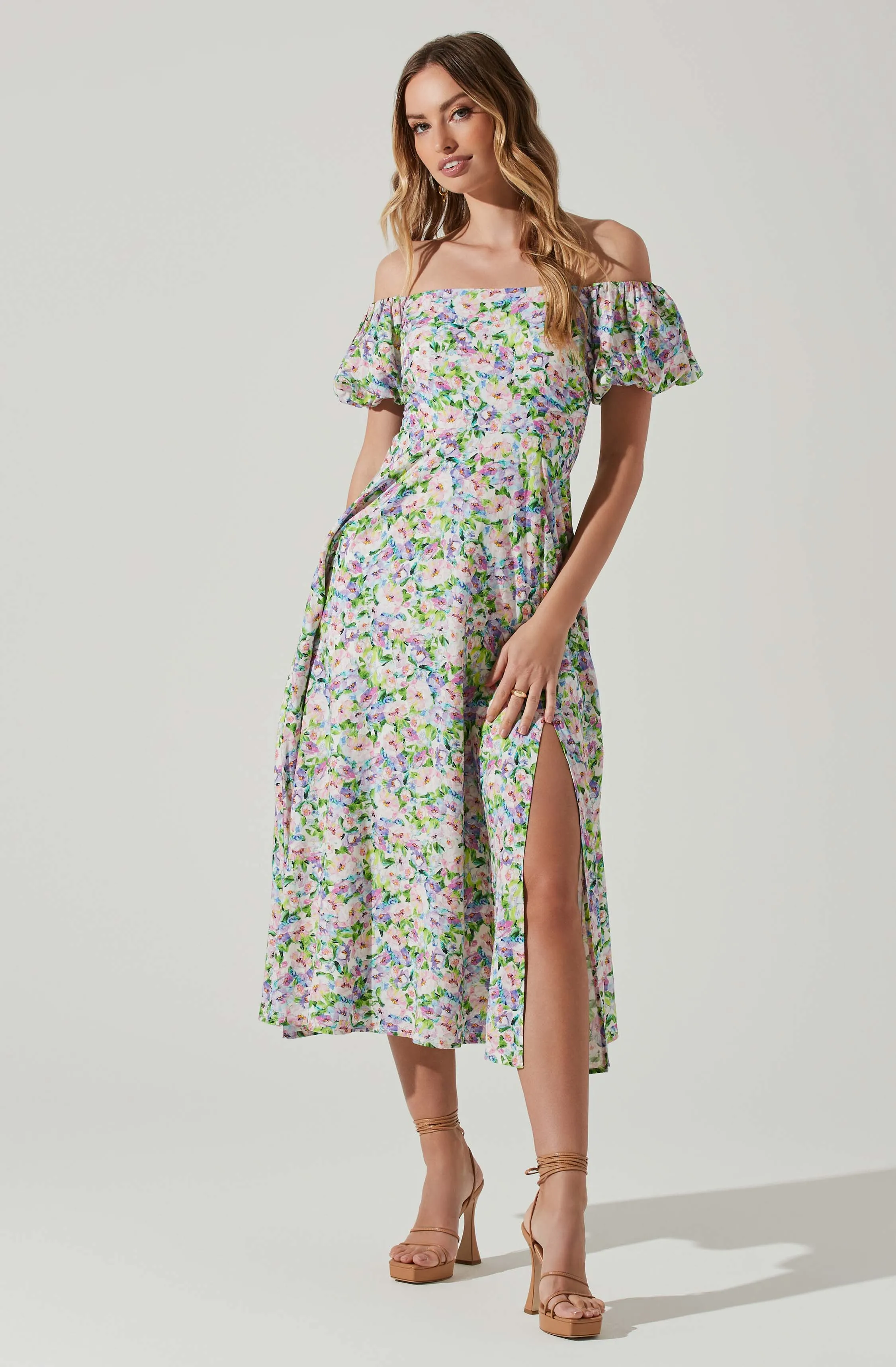 Off Shoulder Puff Sleeve Midi Dress sold by Astr product image thumbnail 3