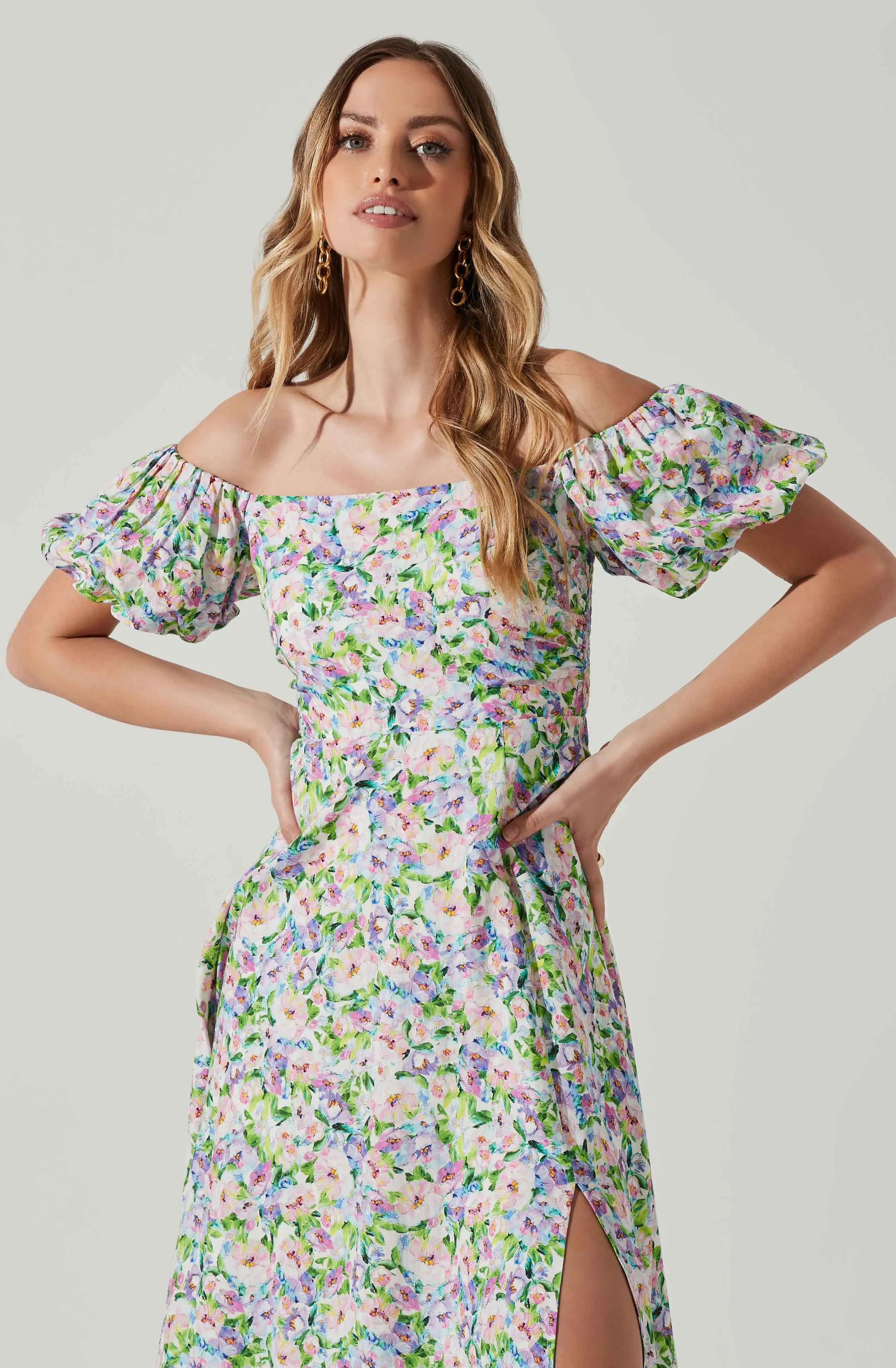 Off Shoulder Puff Sleeve Midi Dress sold by Astr product image thumbnail 2