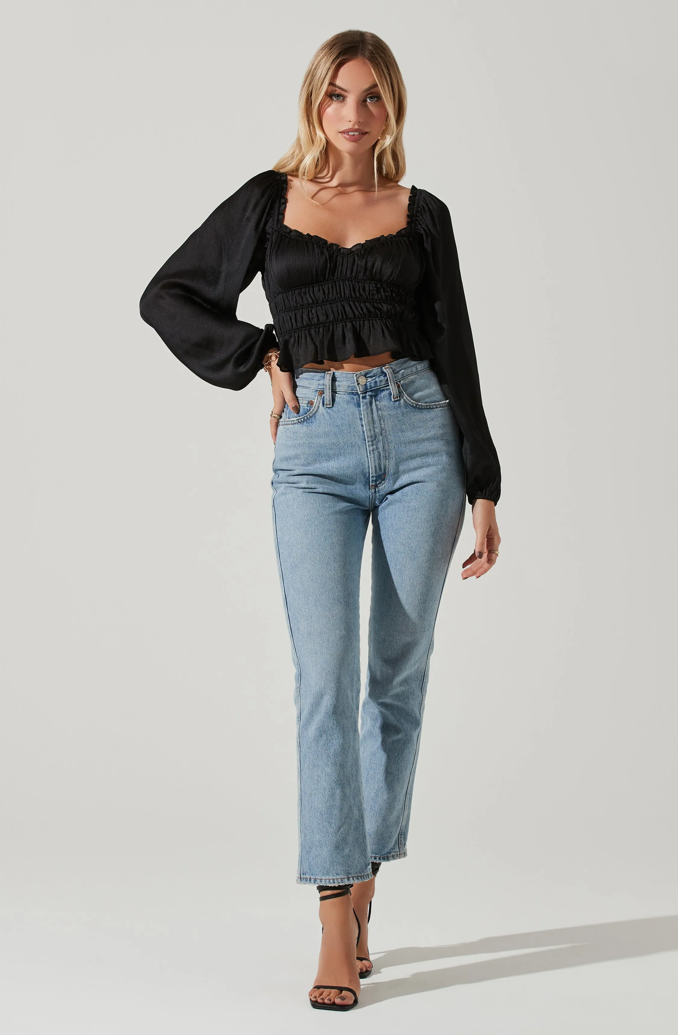 Rowan Satin Peplum Hem Long Sleeve Top sold by Astr product image thumbnail 2