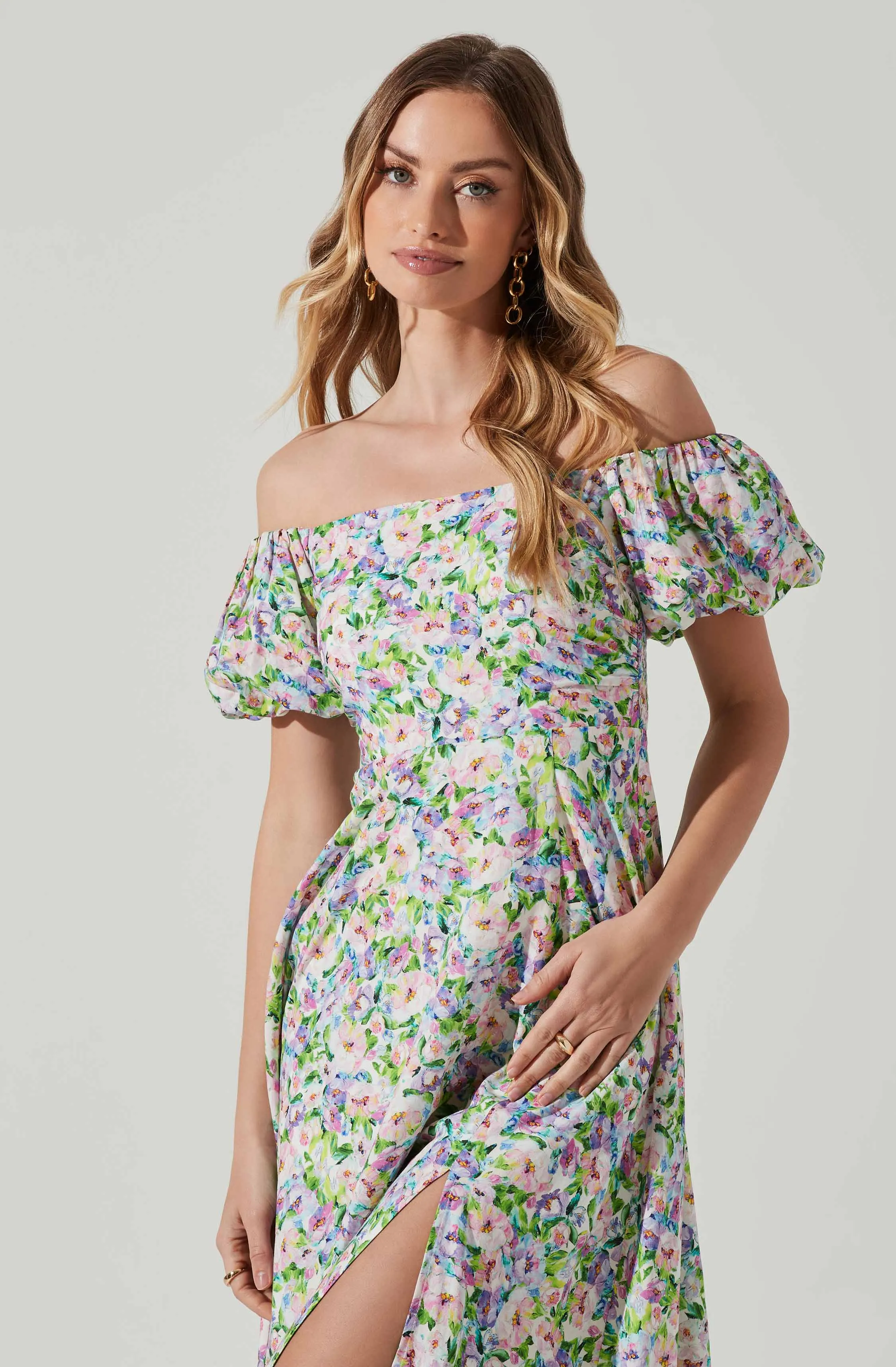Off Shoulder Puff Sleeve Midi Dress sold by Astr product image thumbnail 4