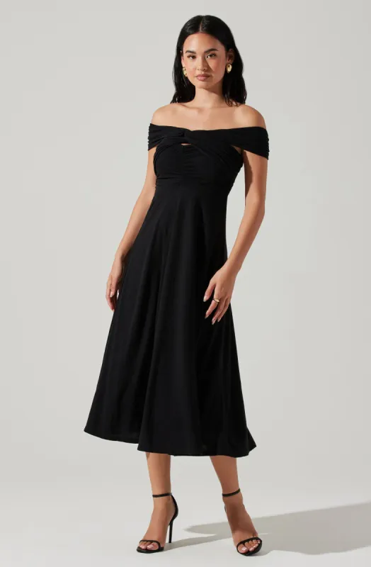 Balto Ruched Off Shoulder Cutout Midi Dress made by Astr