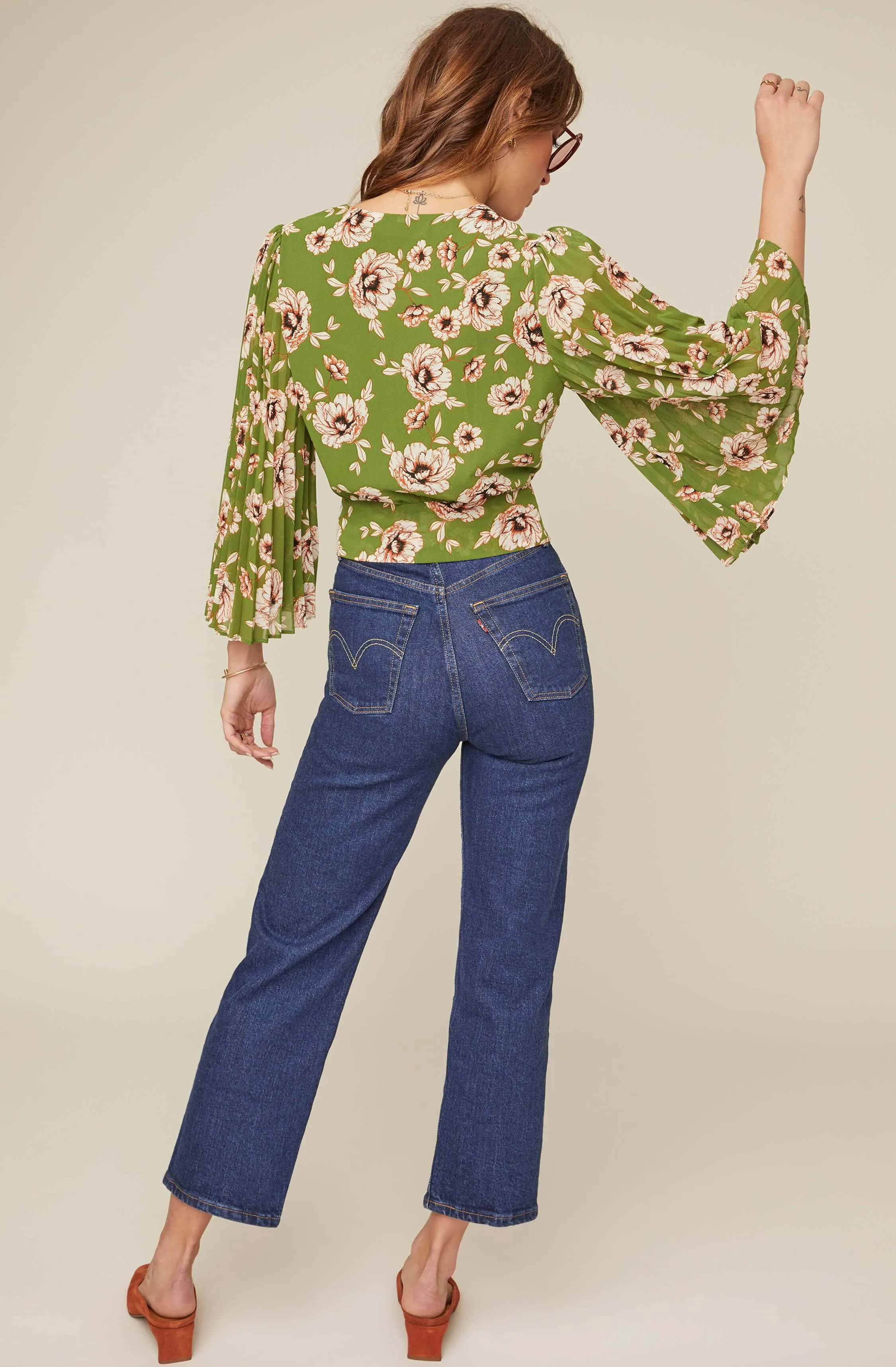 Pleated Sleeve Floral Wrap Top sold by Astr product image thumbnail 3