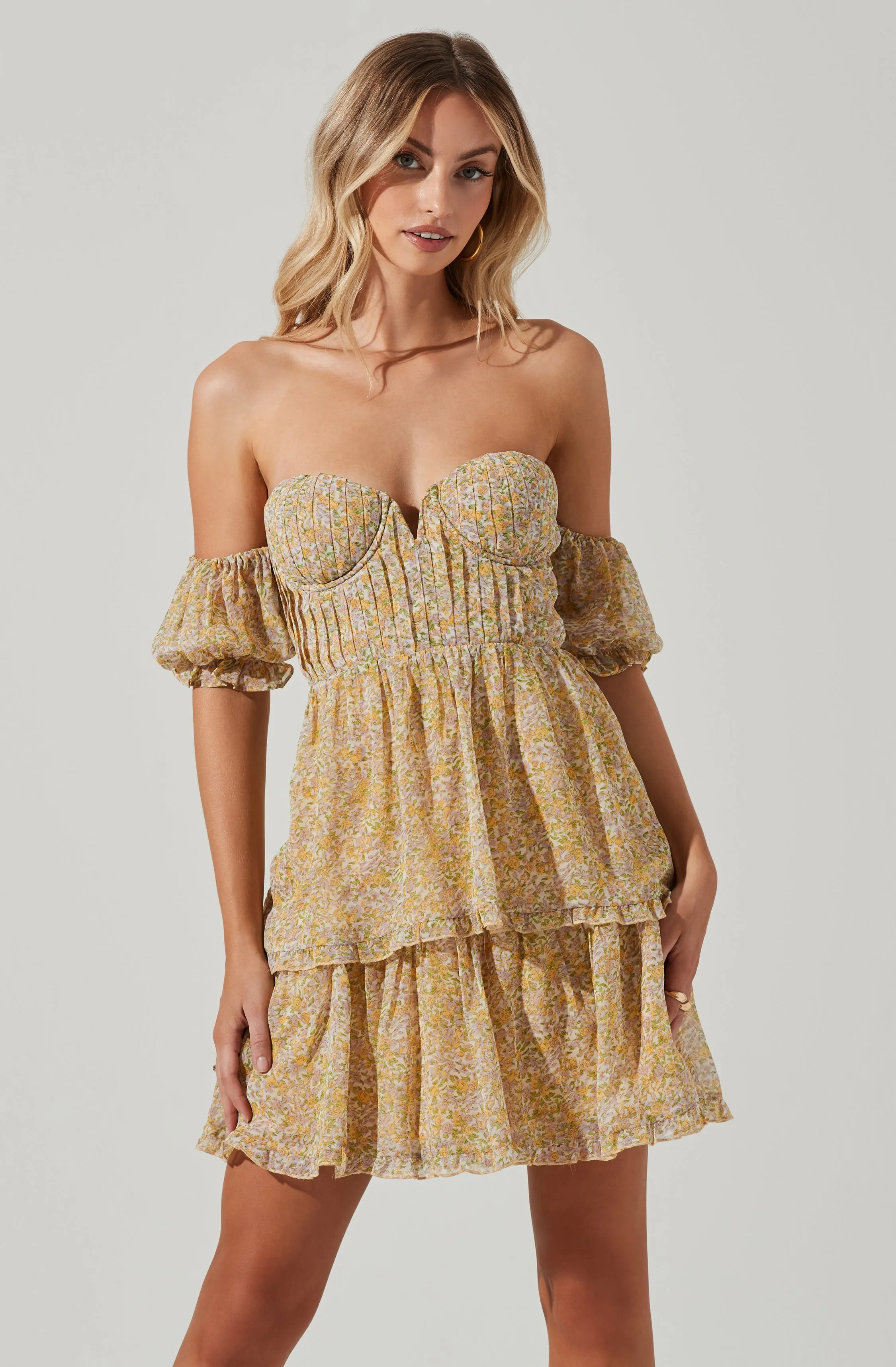 Off Shoulder Two Tier Floral Mini Dress sold by Astr product image thumbnail 4