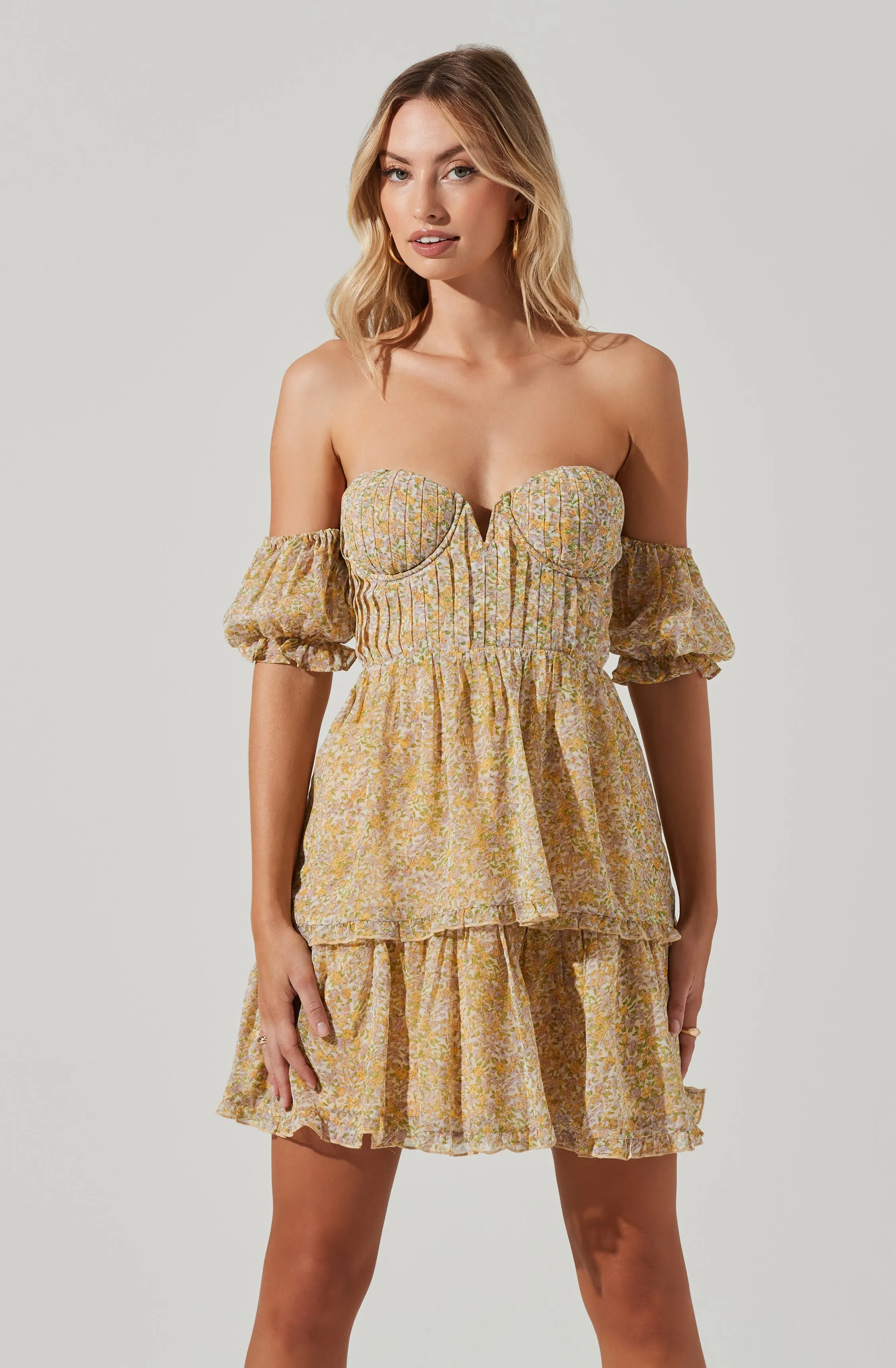 Off Shoulder Two Tier Floral Mini Dress sold by Astr product image thumbnail 2