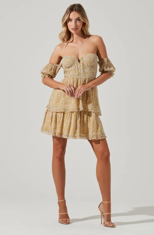 Off Shoulder Two Tier Floral Mini Dress sold by Astr