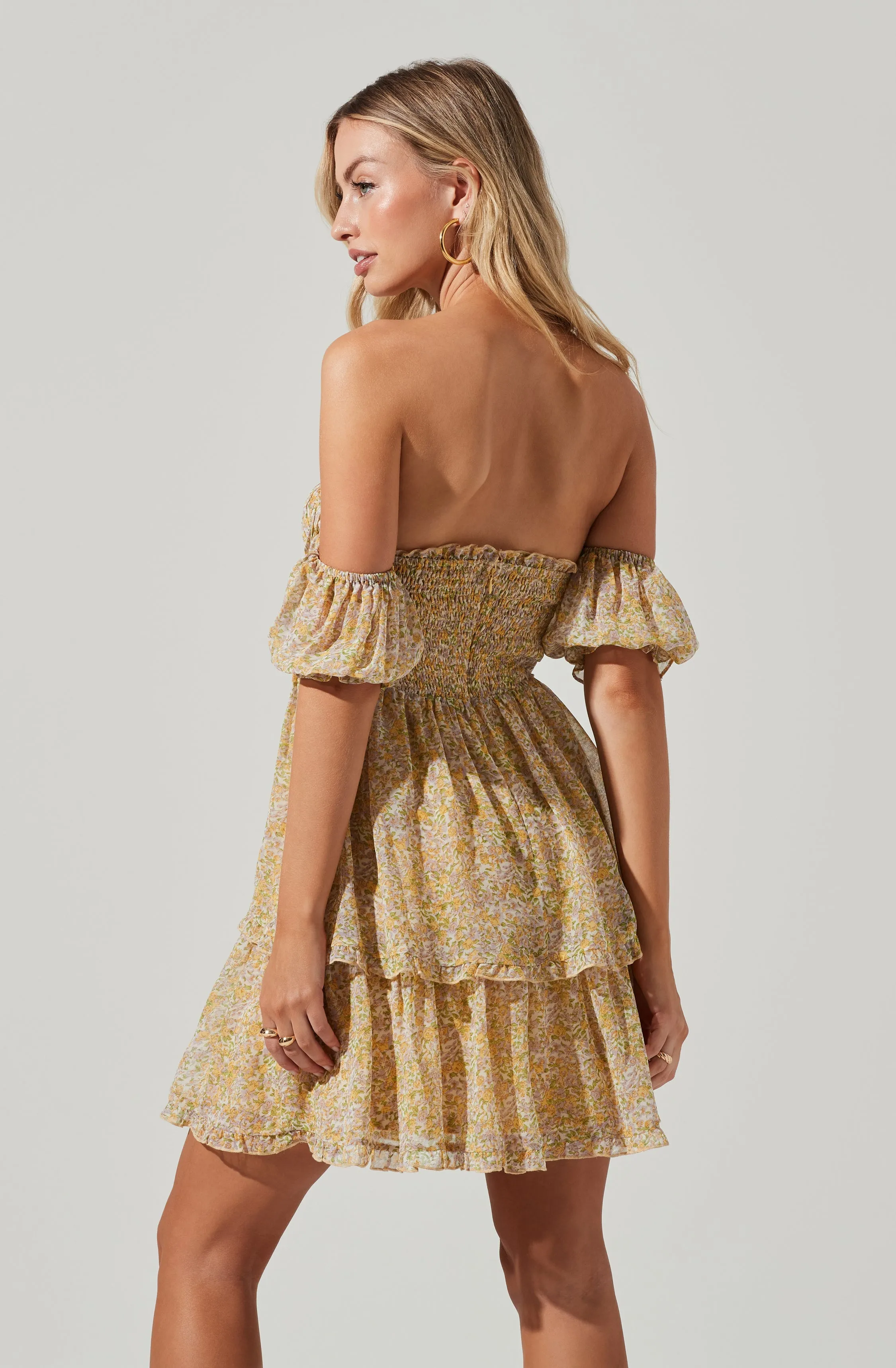 Off Shoulder Two Tier Floral Mini Dress sold by Astr product image thumbnail 5