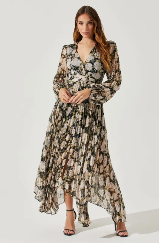 Ayana Floral Pleated Long Sleeve Maxi Dress sold by Astr