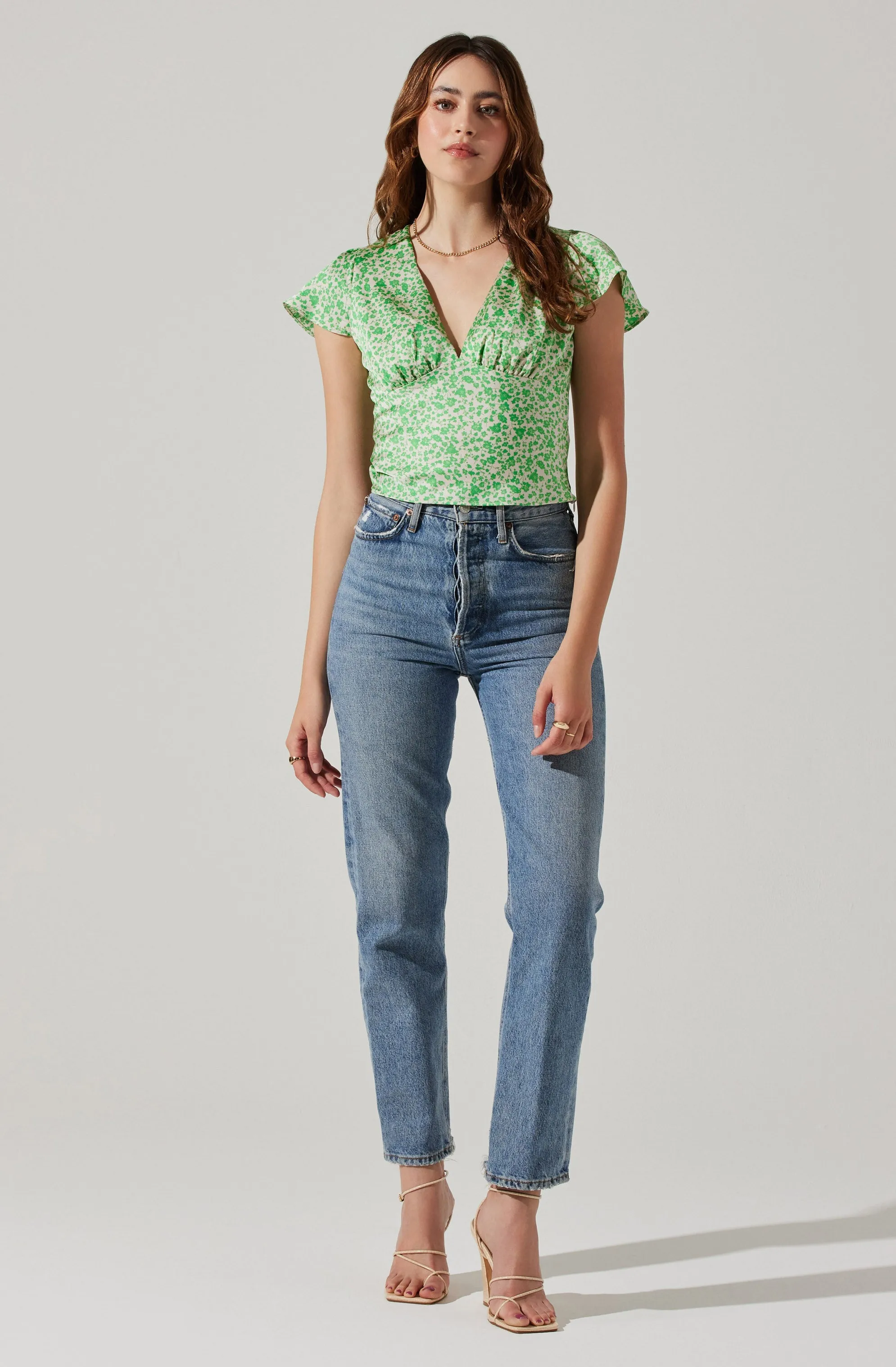 Satin V Neck Flutter Sleeve Top sold by Astr product image thumbnail 2