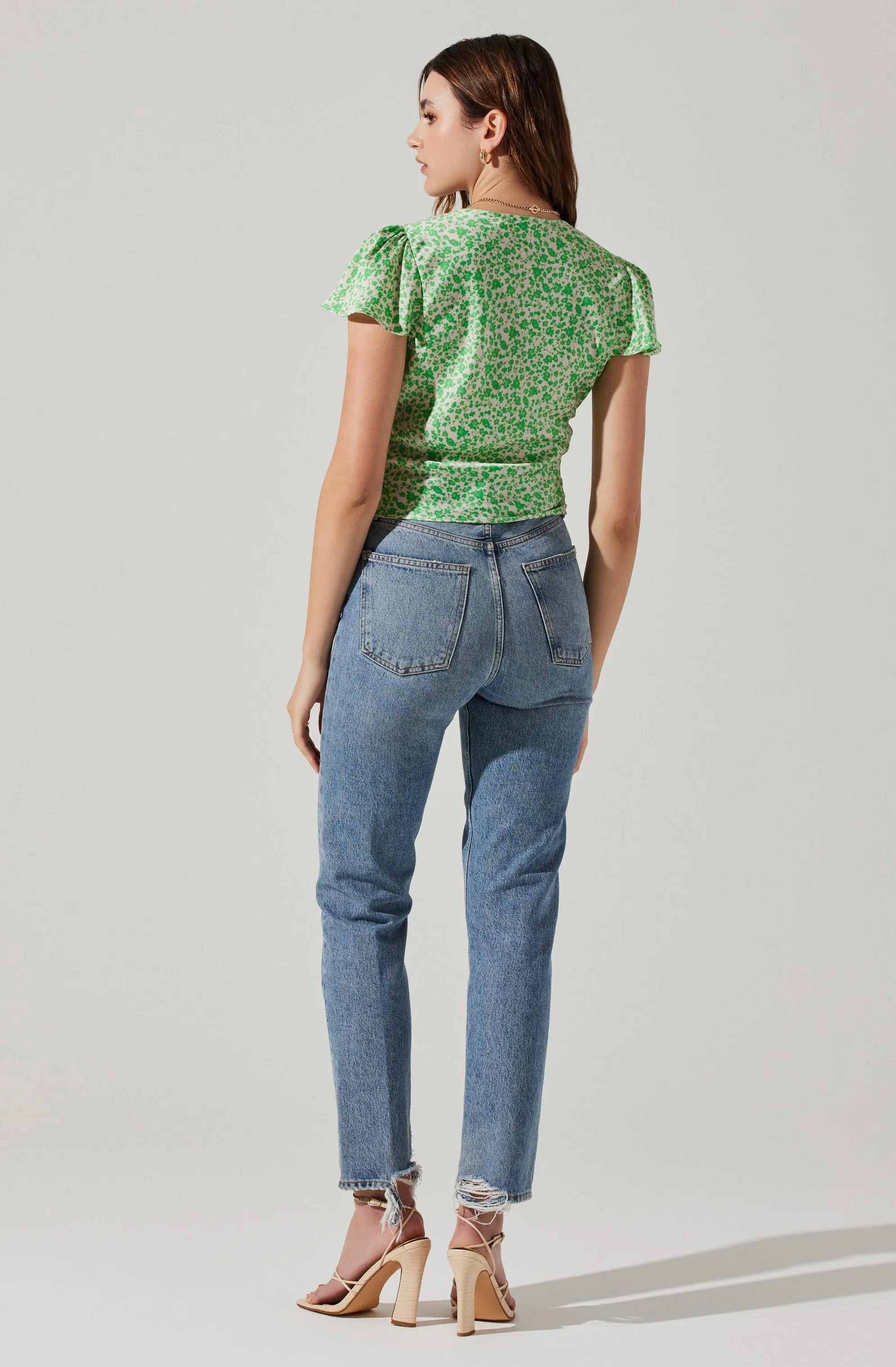 Satin V Neck Flutter Sleeve Top sold by Astr product image thumbnail 5