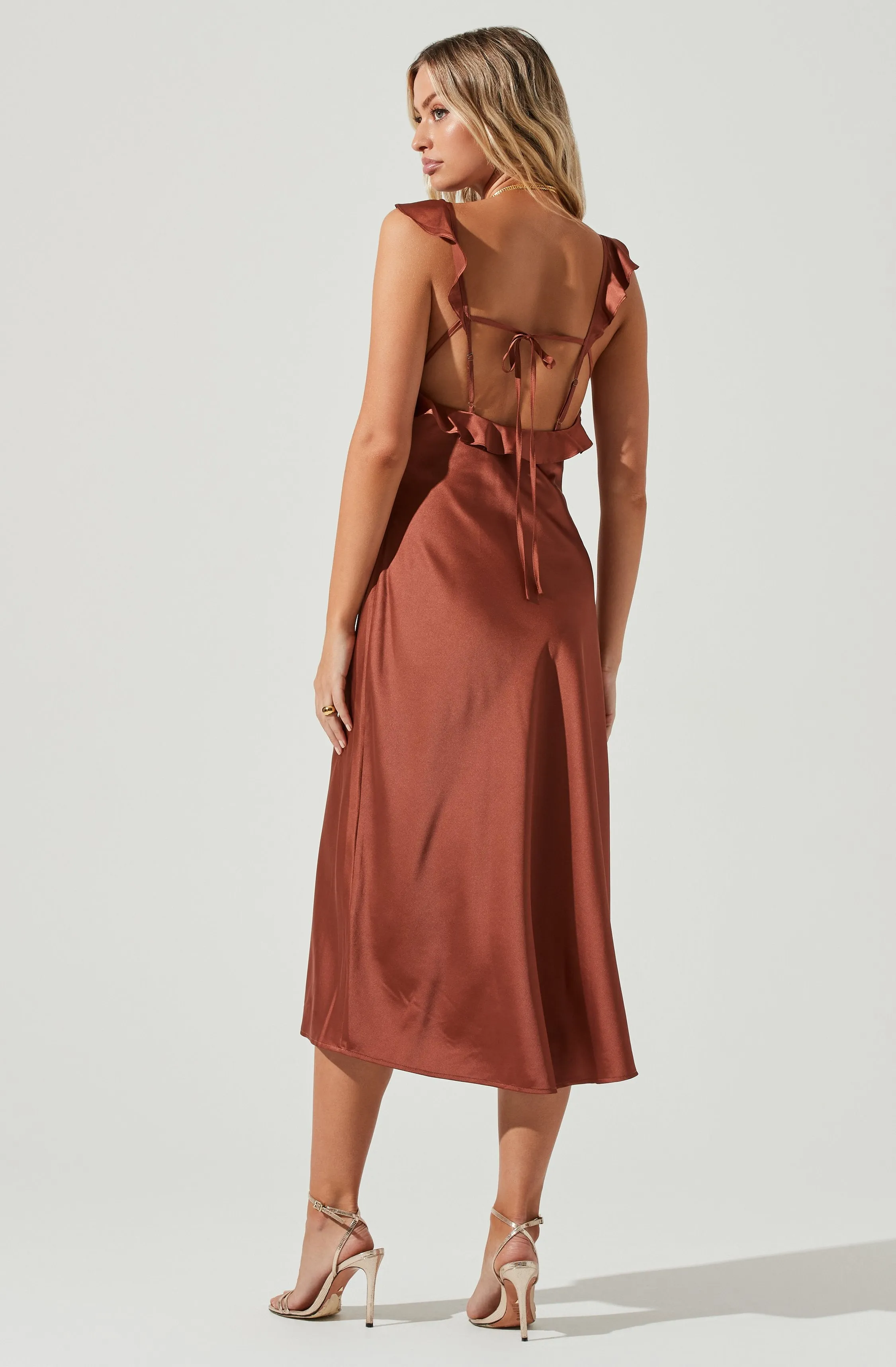 Rina Ruffle Strap Satin Midi Dress sold by Astr product image thumbnail 4