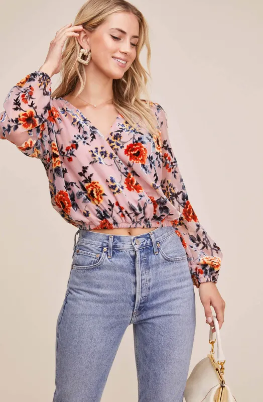 Lourdes Burnout Velvet Floral Top sold by Astr