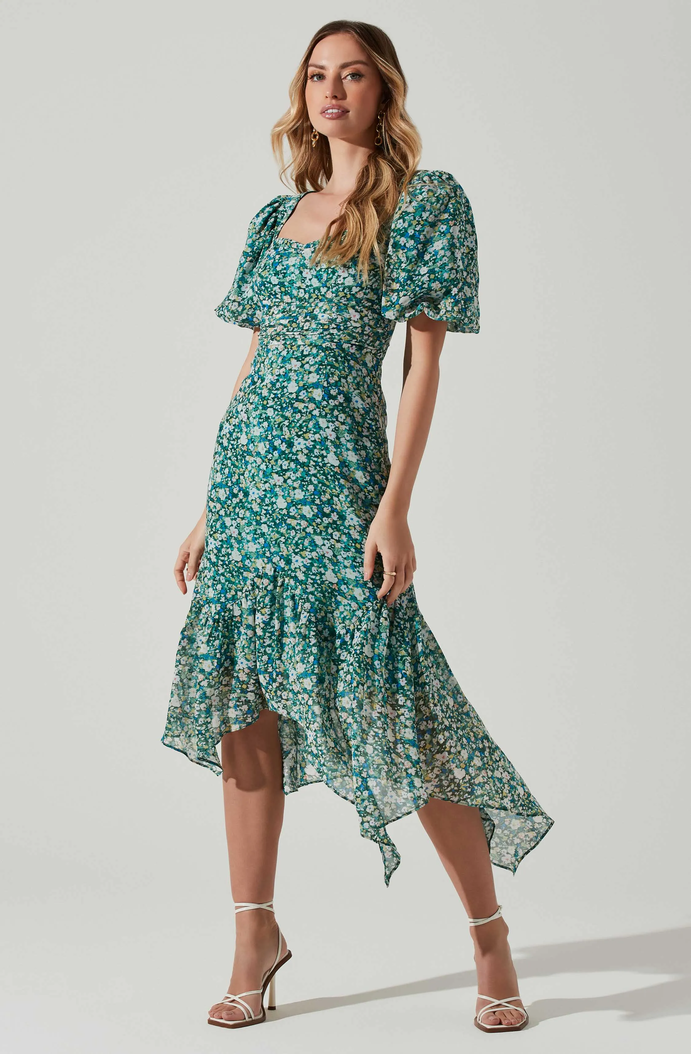 Floral Short Sleeve Asymmetrical Hem Midi Dress sold by Astr product image thumbnail 3