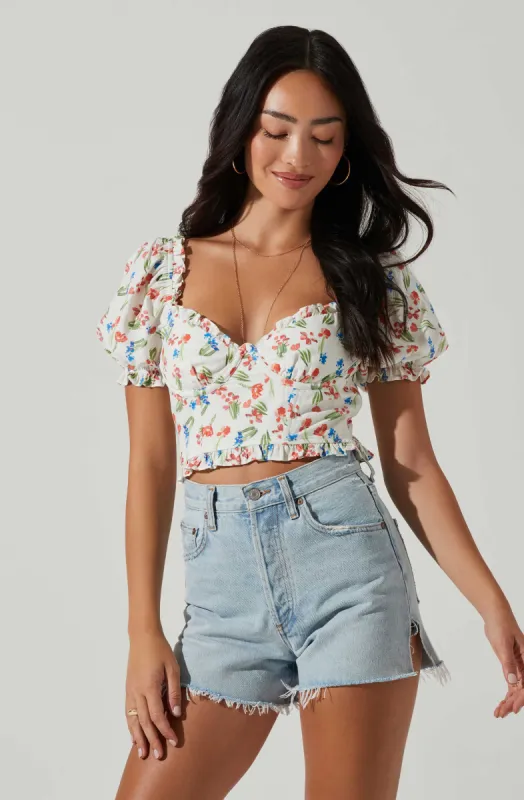 Feronia Floral Sweetheart Puff Sleeve Top sold by Astr