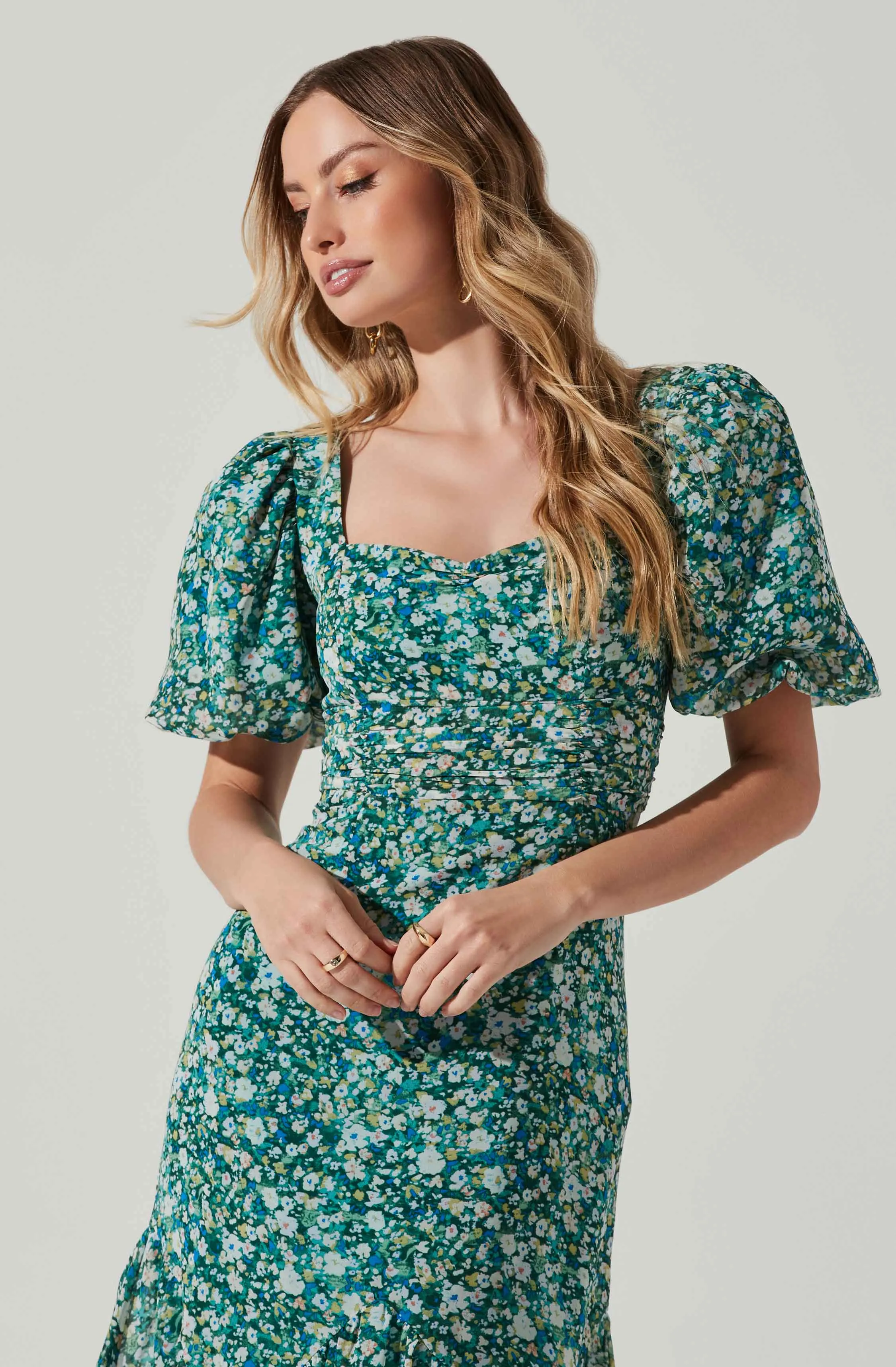 Floral Short Sleeve Asymmetrical Hem Midi Dress sold by Astr product image thumbnail 2