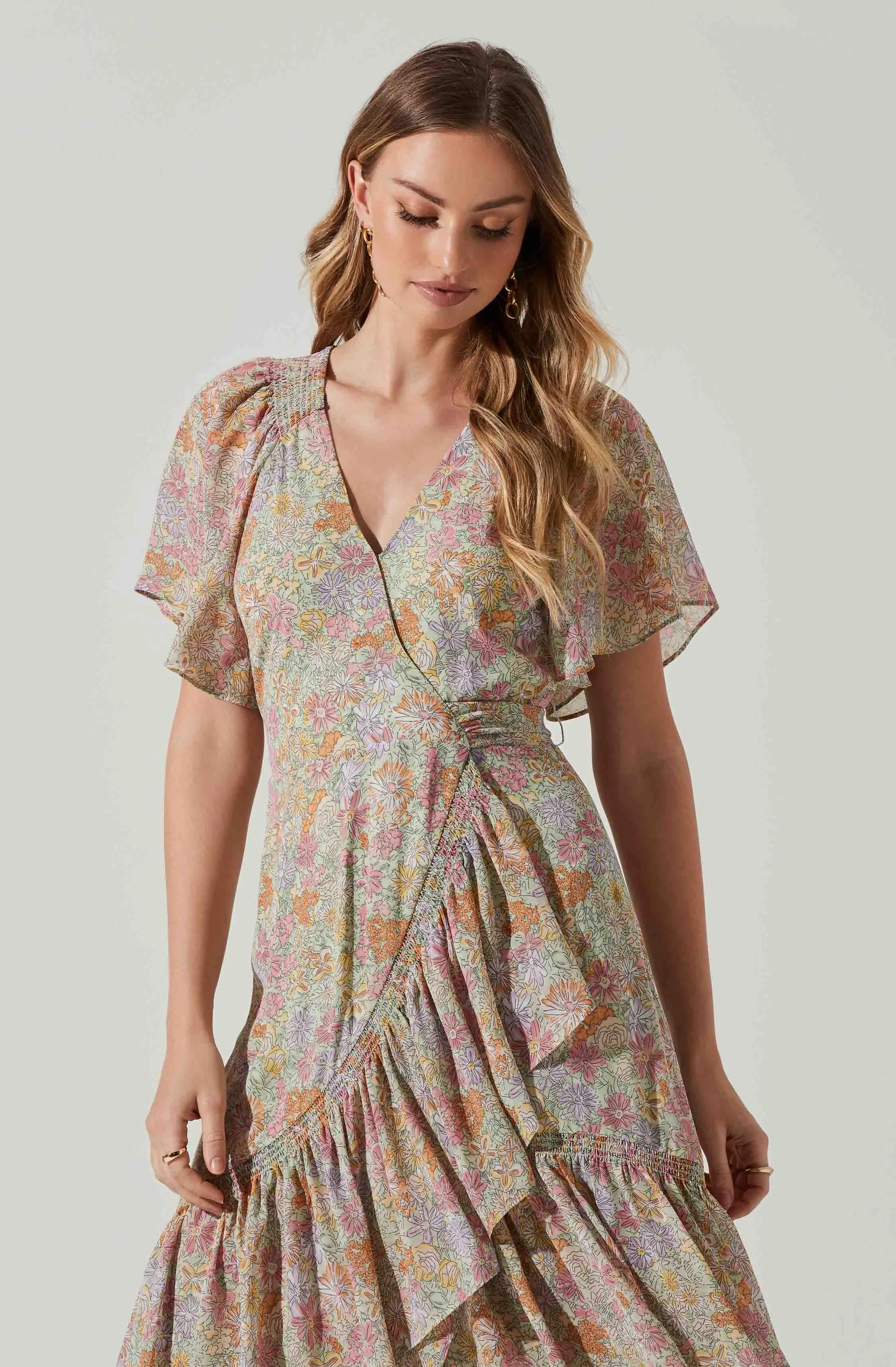 Adella Floral Flutter Sleeve Ruffle Midi Dress sold by Astr product image thumbnail 4