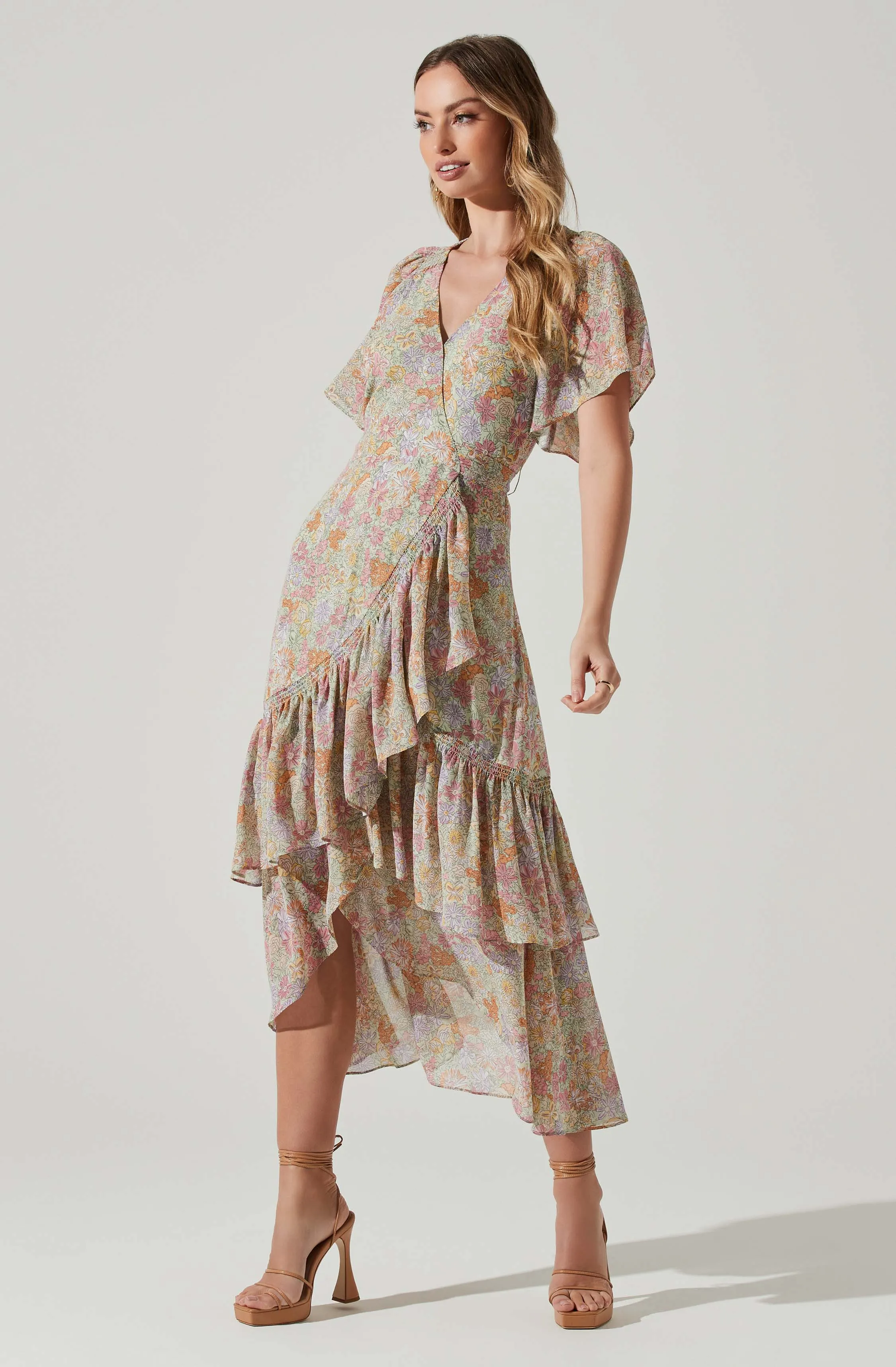 Adella Floral Flutter Sleeve Ruffle Midi Dress sold by Astr product image thumbnail 3