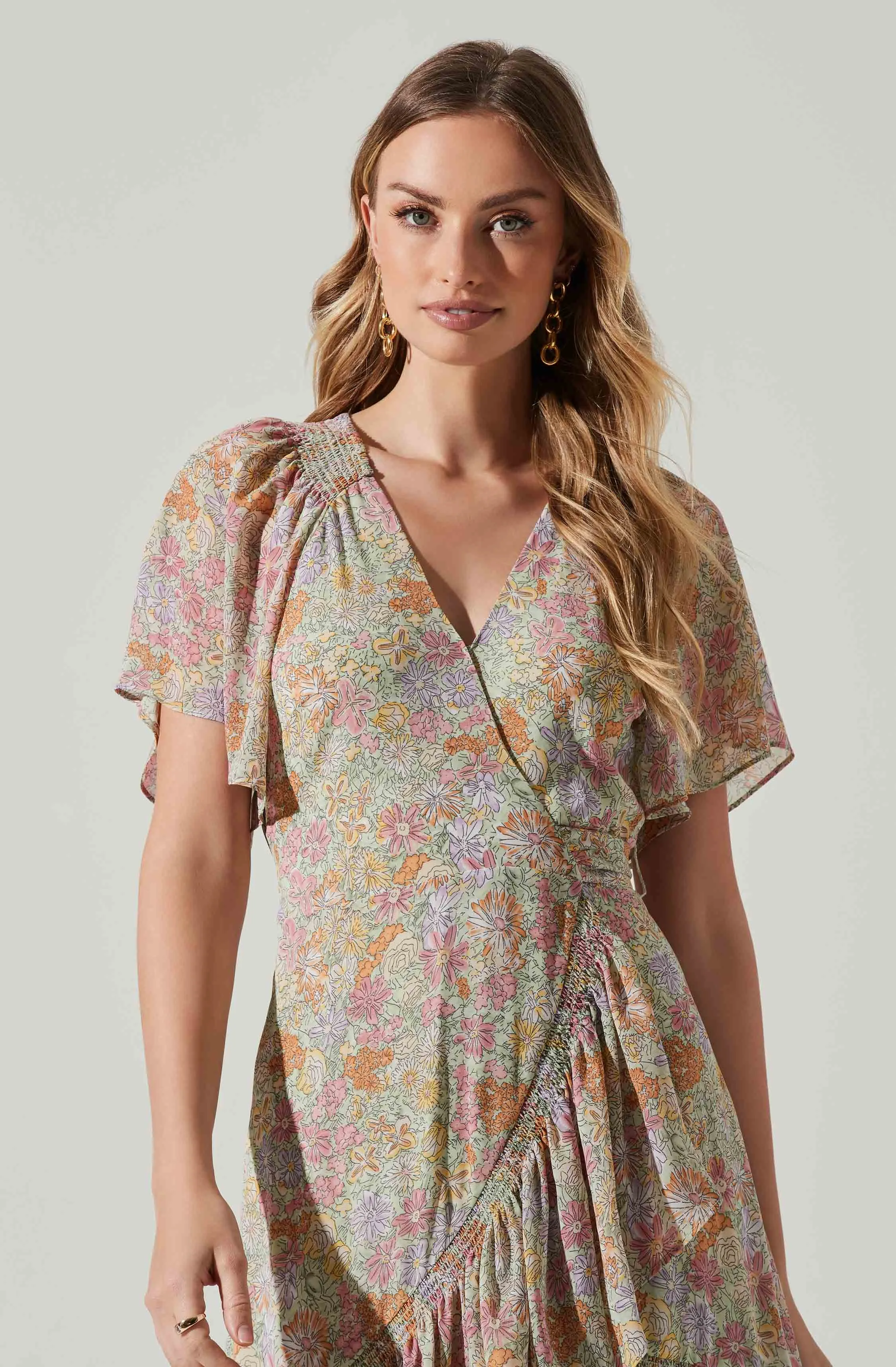 Adella Floral Flutter Sleeve Ruffle Midi Dress sold by Astr product image thumbnail 2