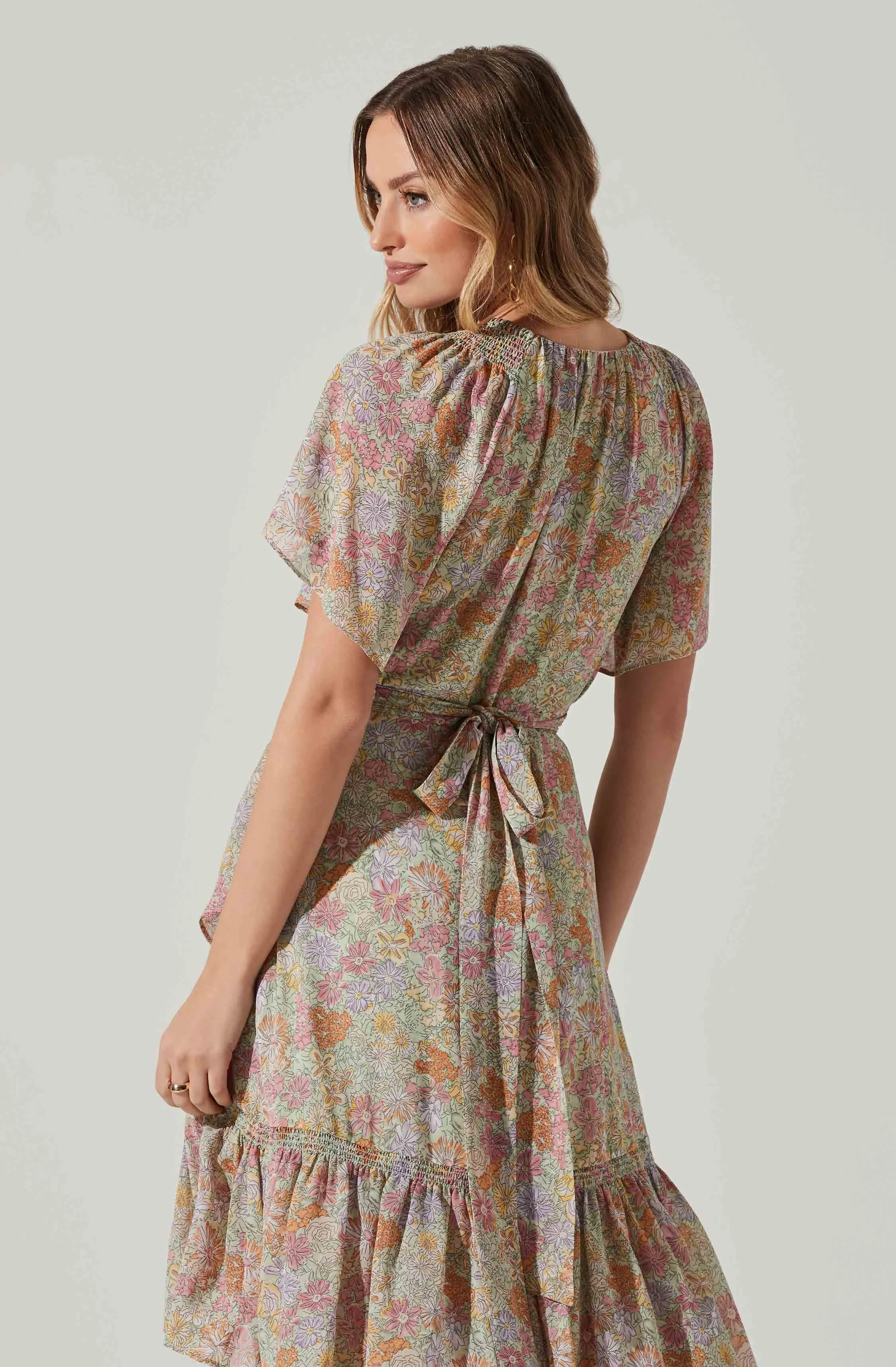 Adella Floral Flutter Sleeve Ruffle Midi Dress sold by Astr product image thumbnail 5