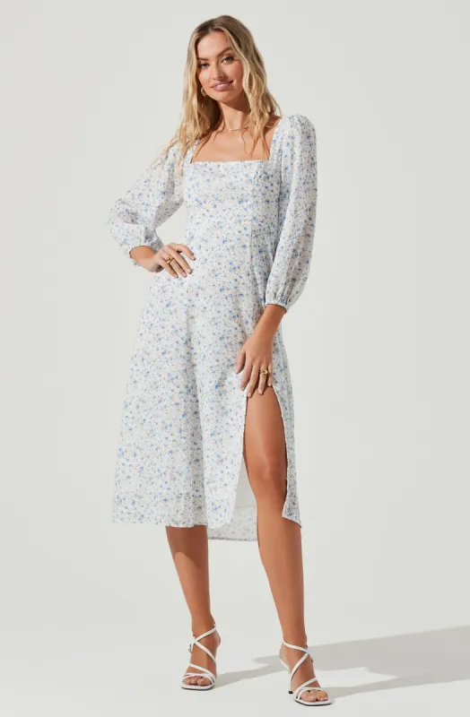 Audette Square Neck Floral Cutout Midi Dress sold by Astr
