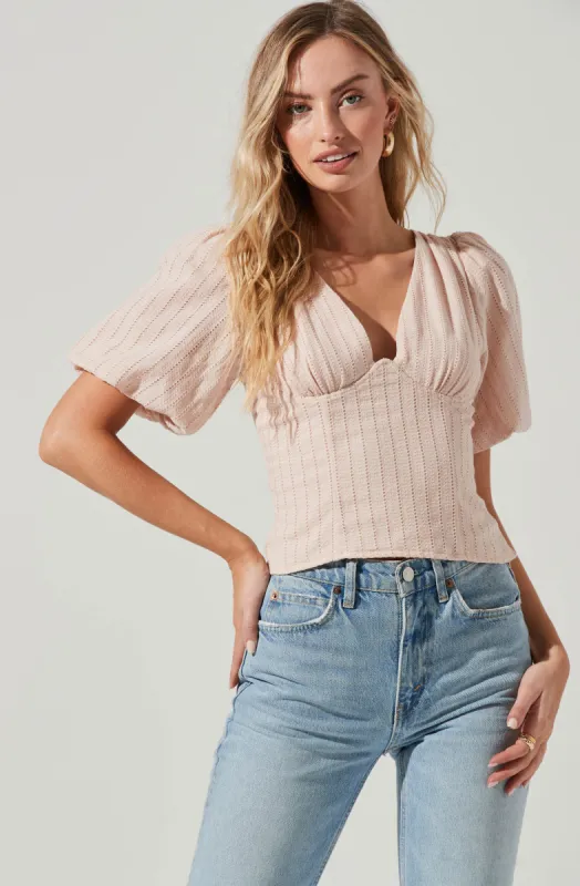 Short Bubble Sleeve Tie Back Top sold by Astr