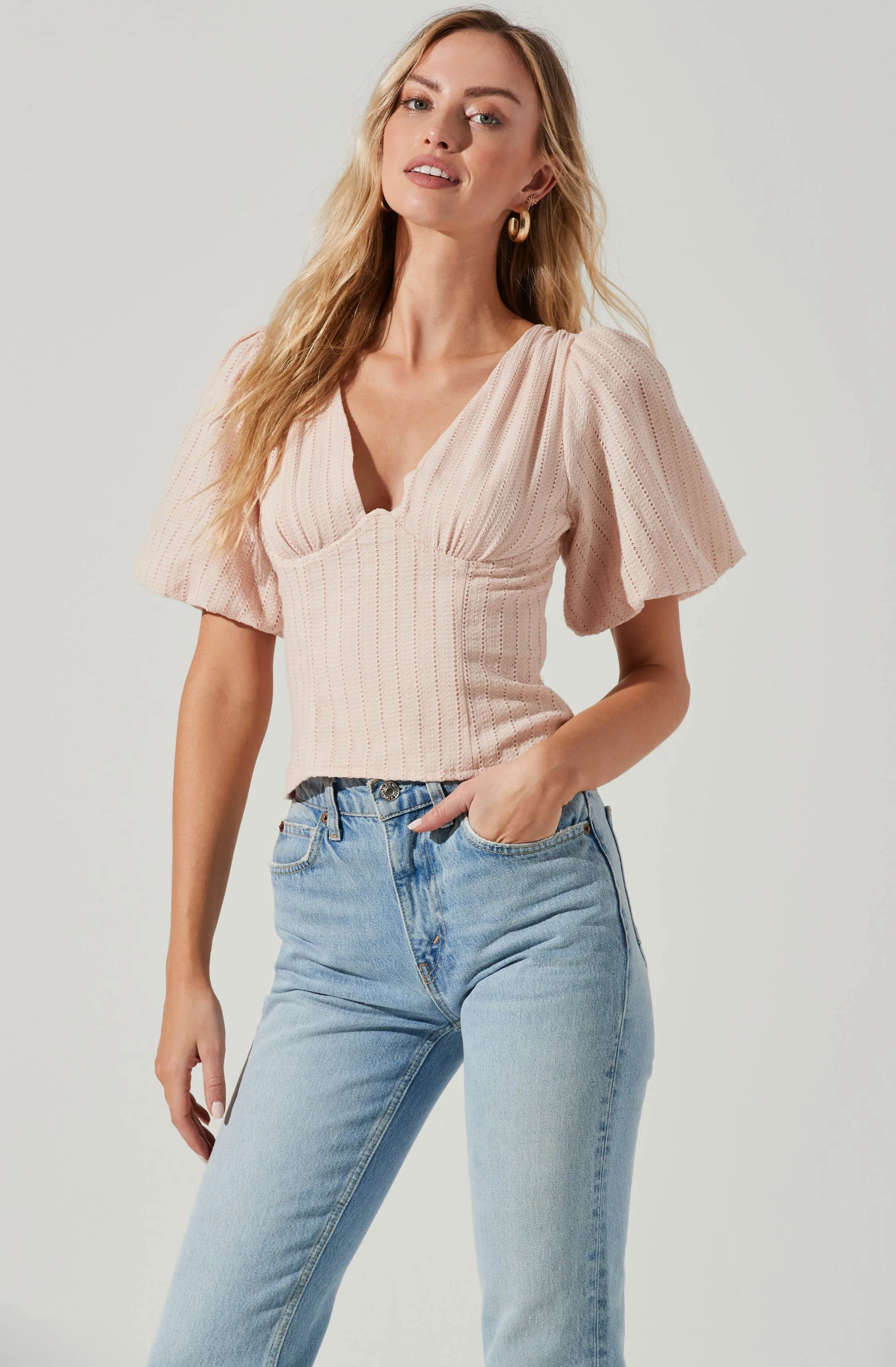 Short Bubble Sleeve Tie Back Top sold by Astr product image thumbnail 4