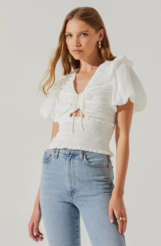 Itzyana Ruched Puff Sleeve Top made by Astr
