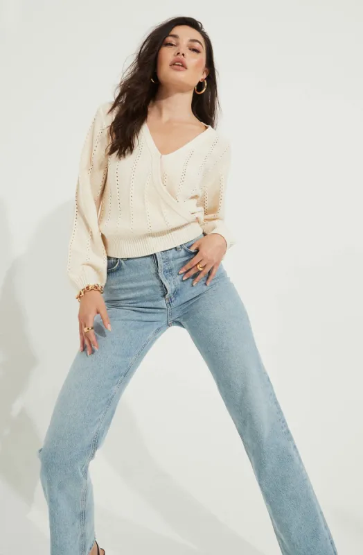 Wrap Front Pointelle Sweater sold by Astr