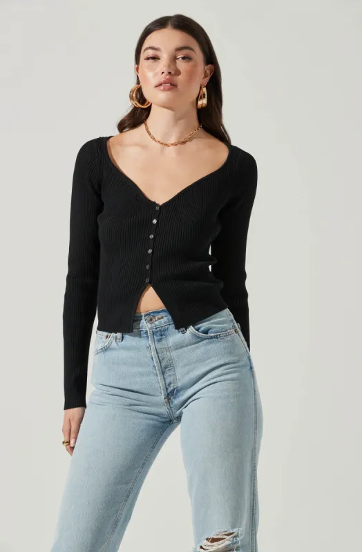 Long Sleeve V Neck Cardigan made by Astr