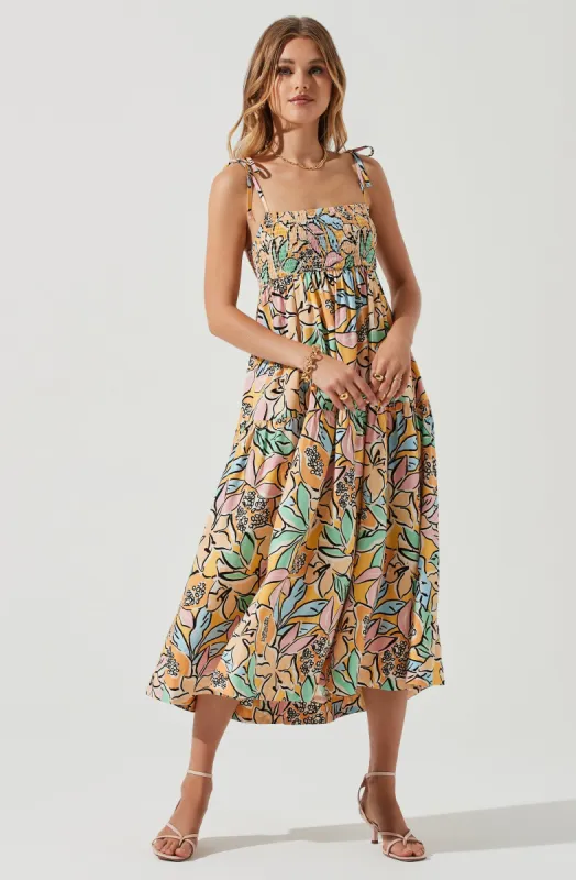 Marlene Tropical Print Square Neck Midi Dress sold by Astr