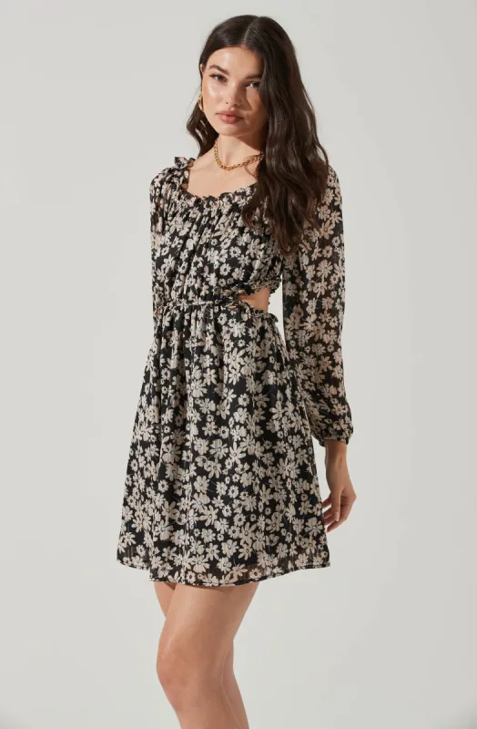 Ruffle Square Neck Side Cutout Mini Dress sold by Astr