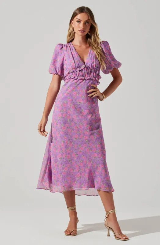 Esperanza Floral Puff Sleeve Midi Dress sold by Astr