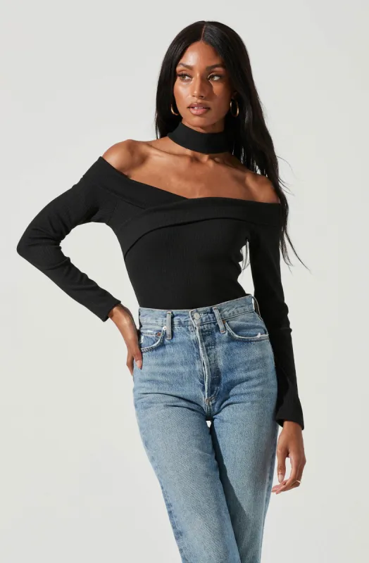 Tribeca Choker Neck Off Shoulder Bodysuit sold by Astr