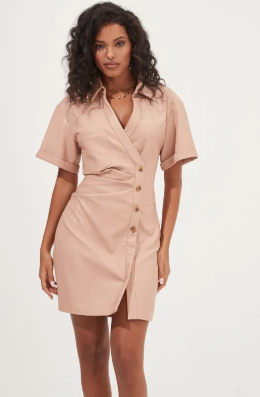 Terra Faux Leather Button Up Mini Dress sold by Astr