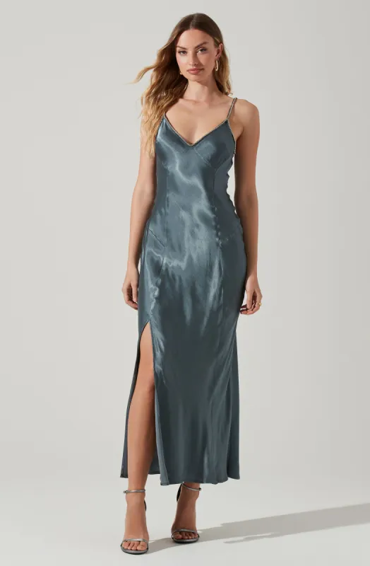 Kathleen Rhinestone Trim Satin Midi Dress sold by Astr