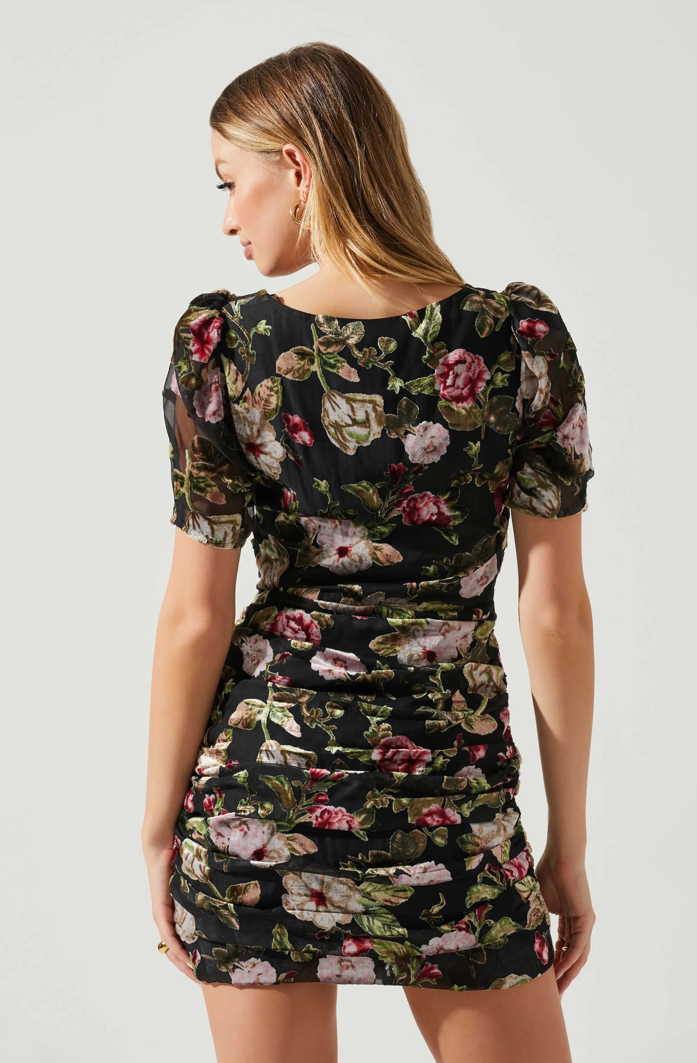 Elandra Floral Burnout Puff Sleeve Mini Dress sold by Astr product image thumbnail 5