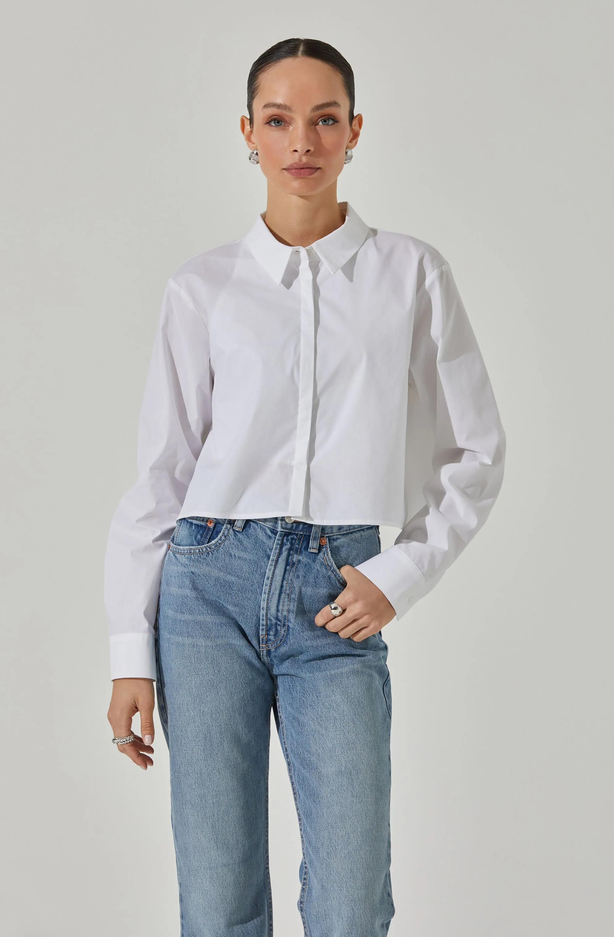 Cropped Tie Back Collared Shirt sold by Astr