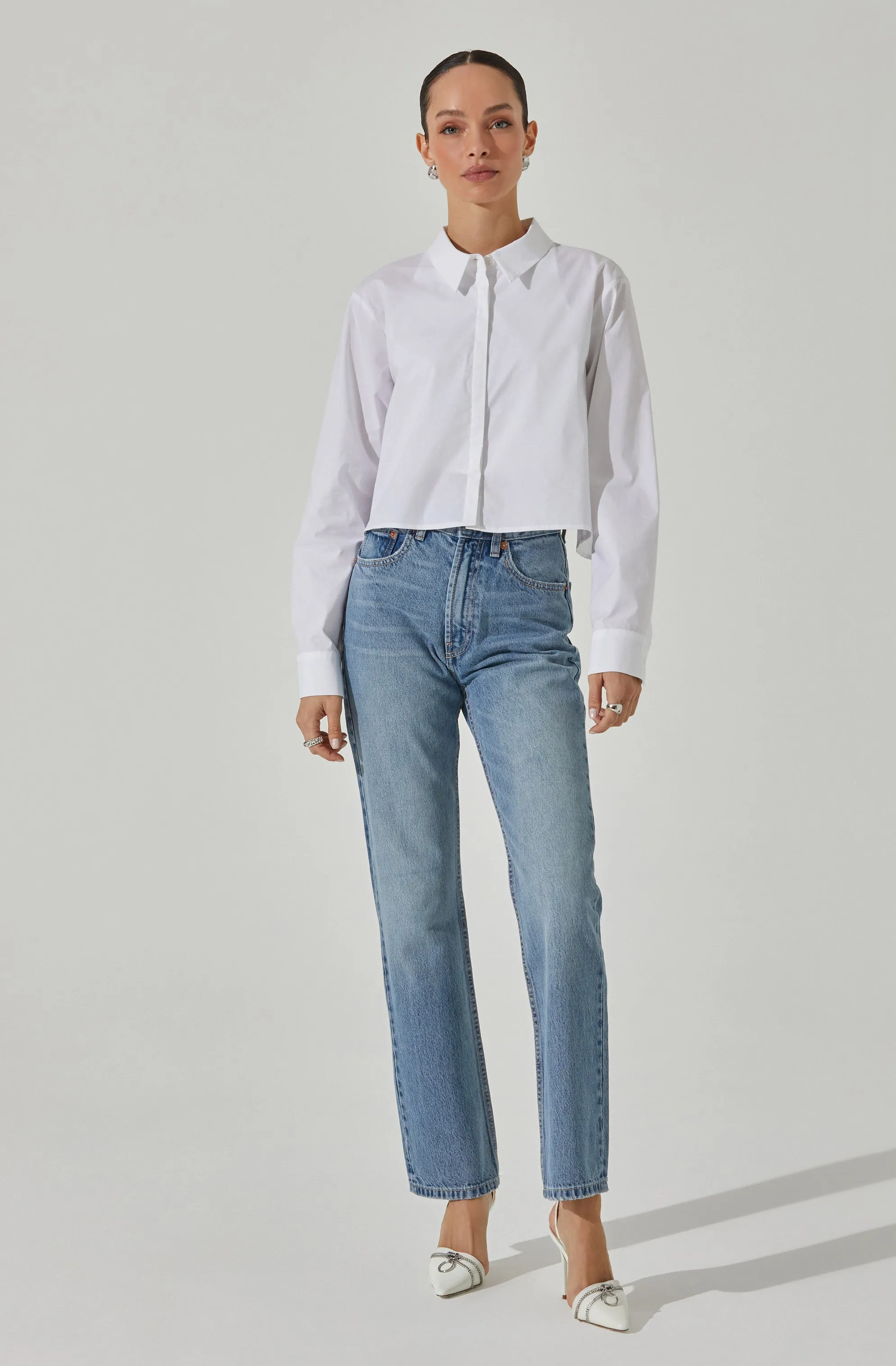 Cropped Tie Back Collared Shirt sold by Astr product image thumbnail 4