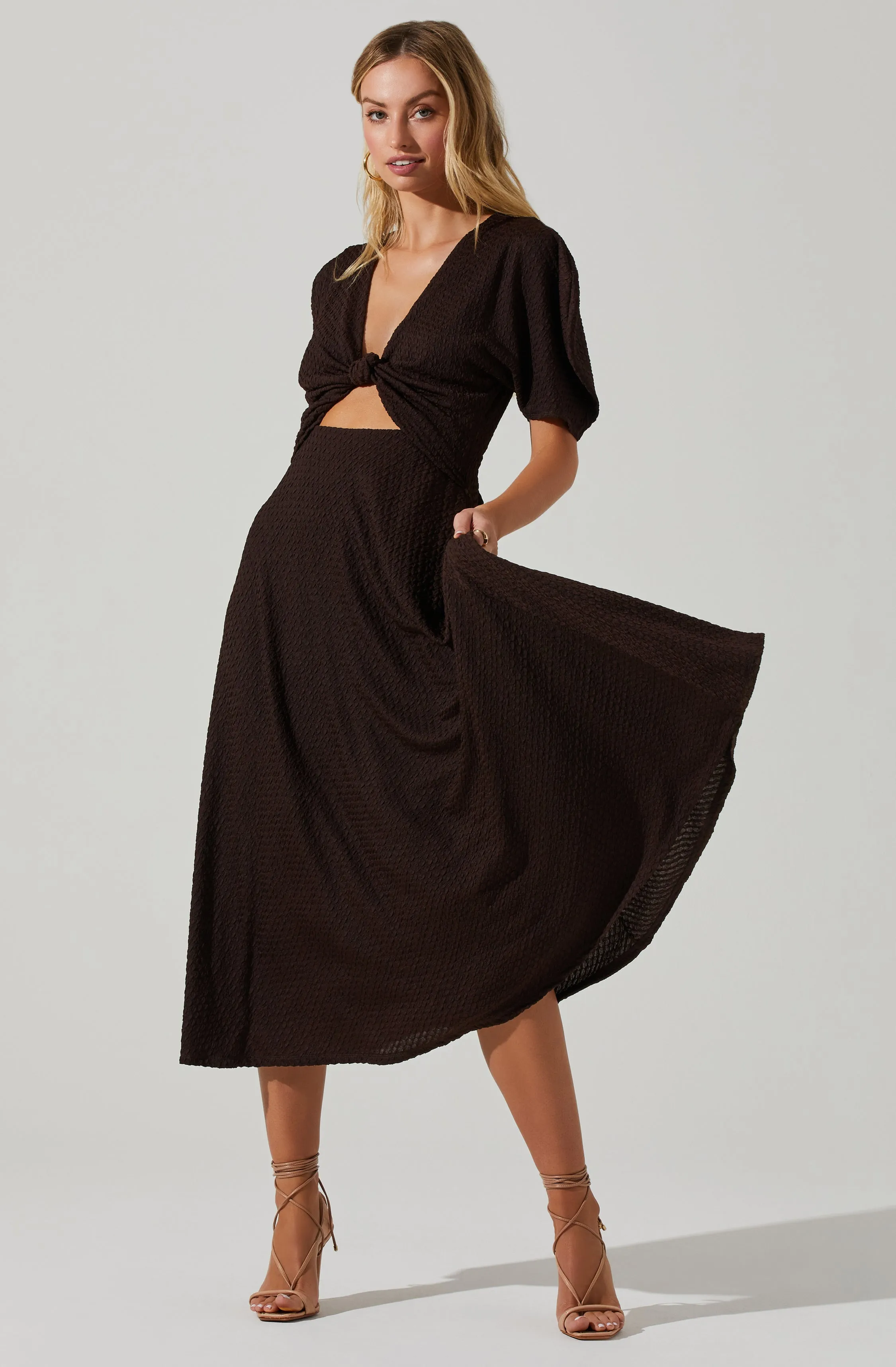Manola Cutout Puff Sleeve Midi Dress sold by Astr