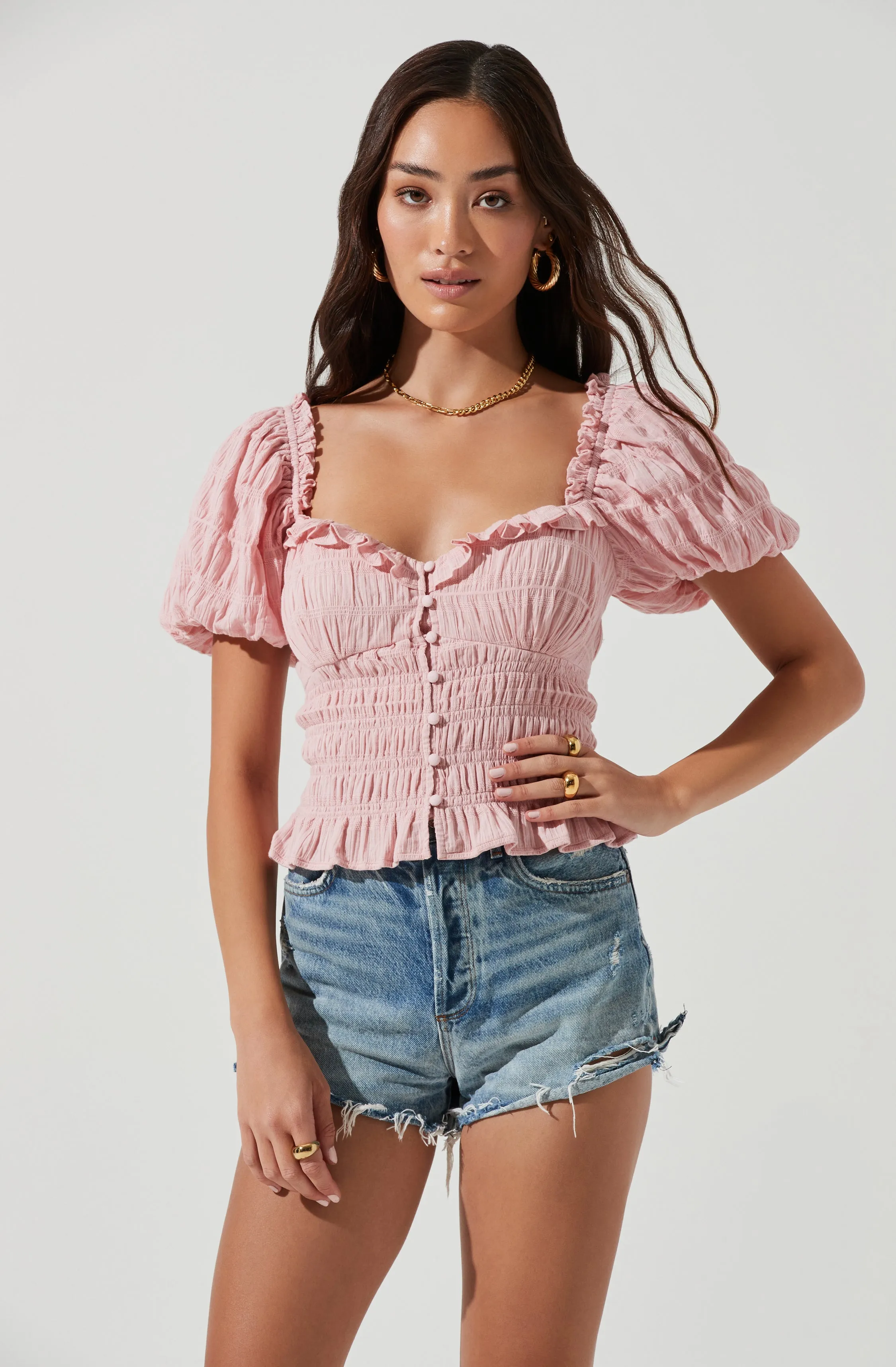Anza Smocked Puff Sleeve Top sold by Astr