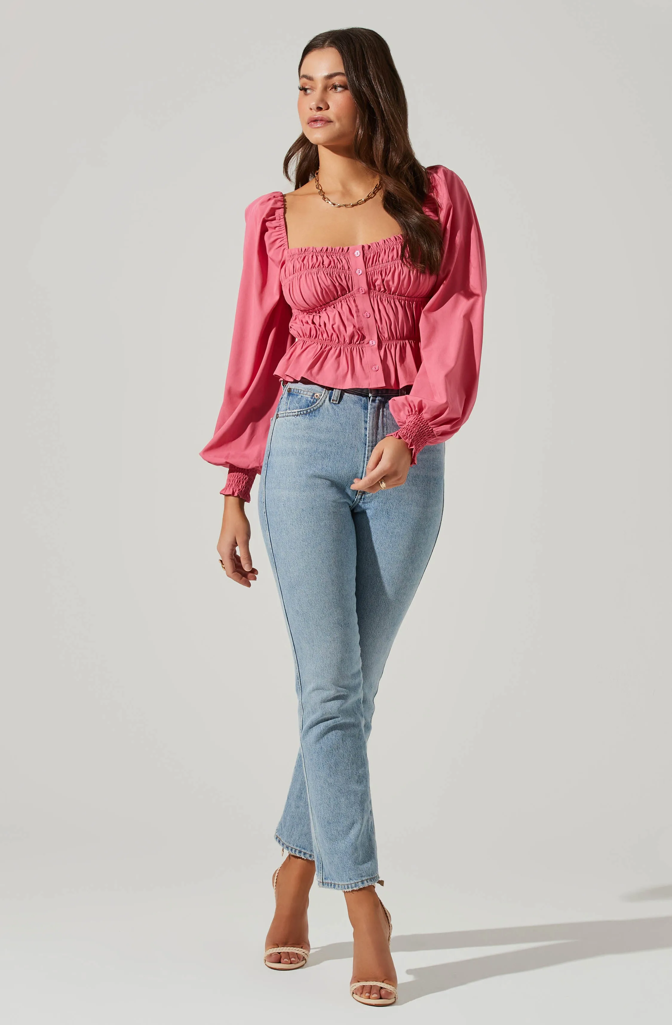 Long Sleeve Smocked Square Neck Top sold by Astr product image thumbnail 3