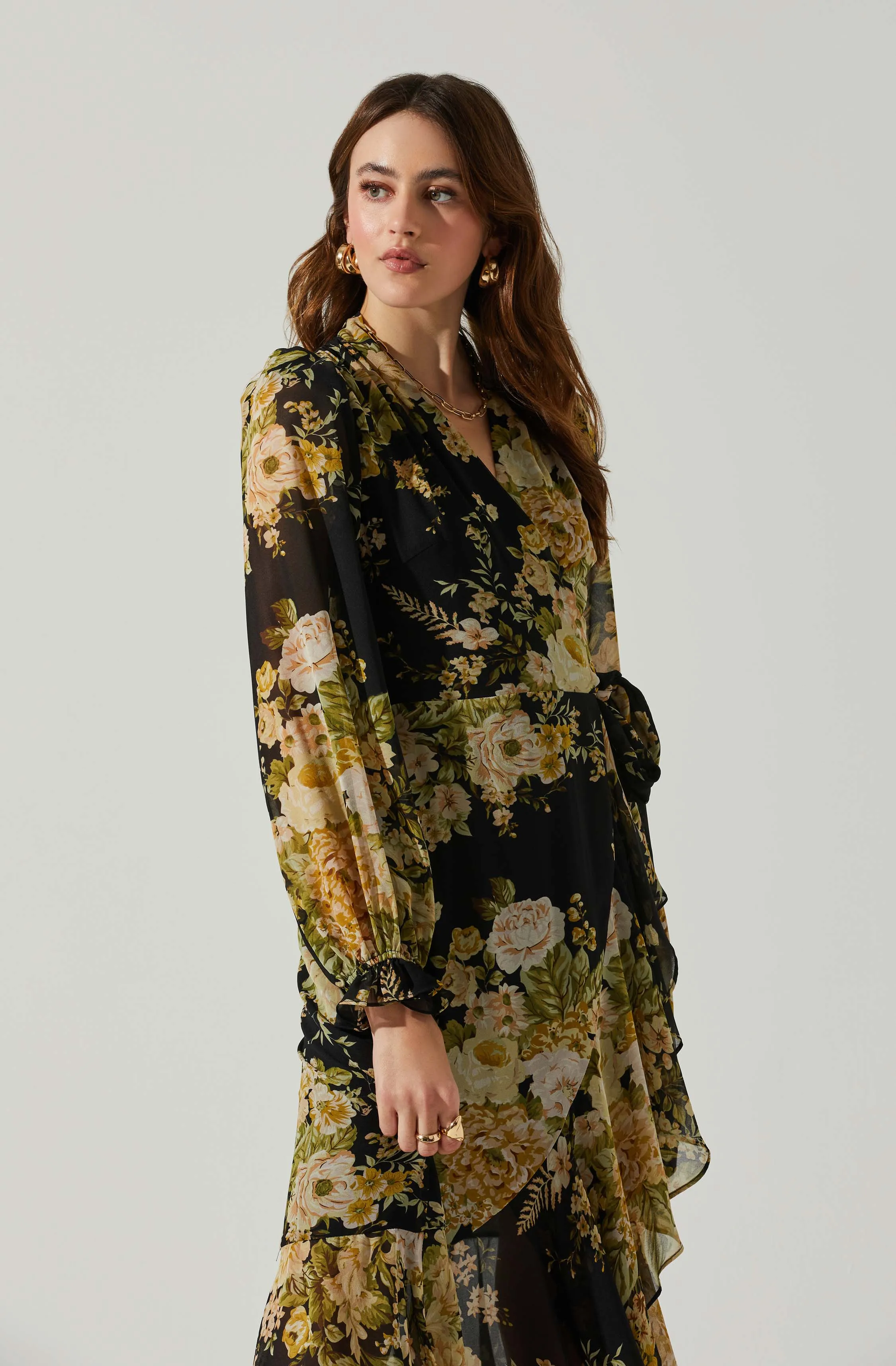 Kamila Long Sleeve Floral Wrap Maxi Dress sold by Astr product image thumbnail 4