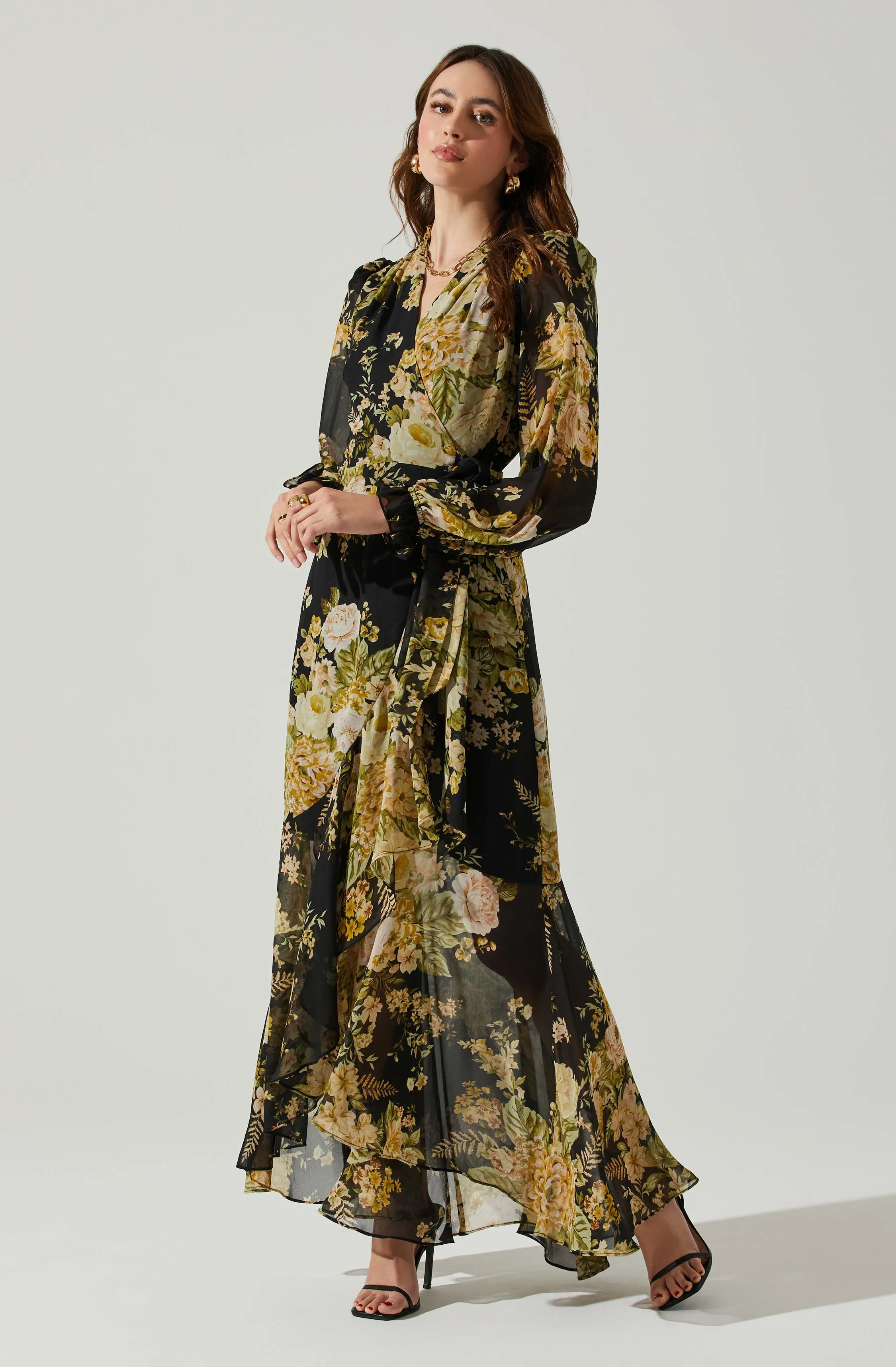 Kamila Long Sleeve Floral Wrap Maxi Dress sold by Astr product image thumbnail 3
