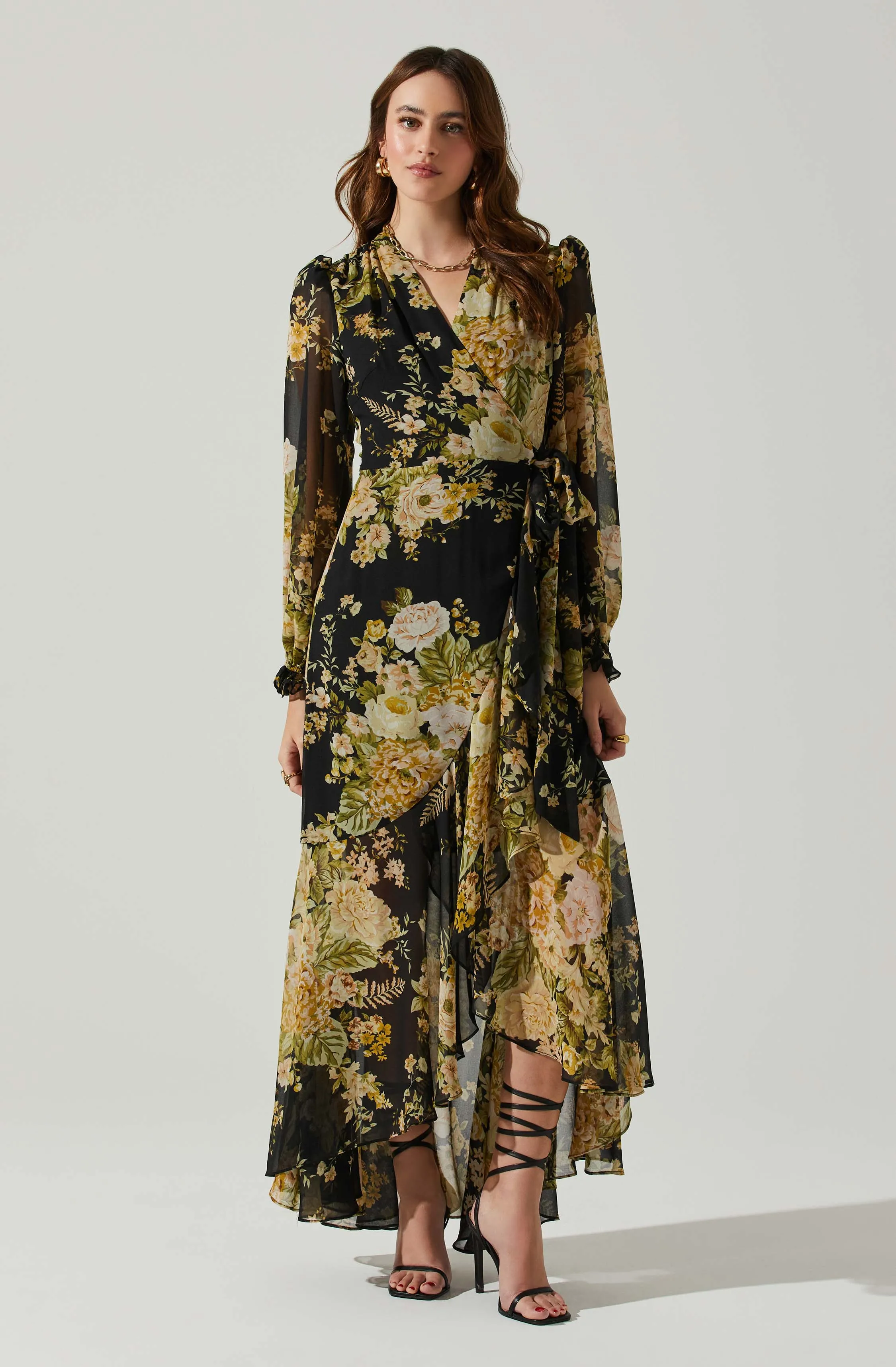 Kamila Long Sleeve Floral Wrap Maxi Dress sold by Astr