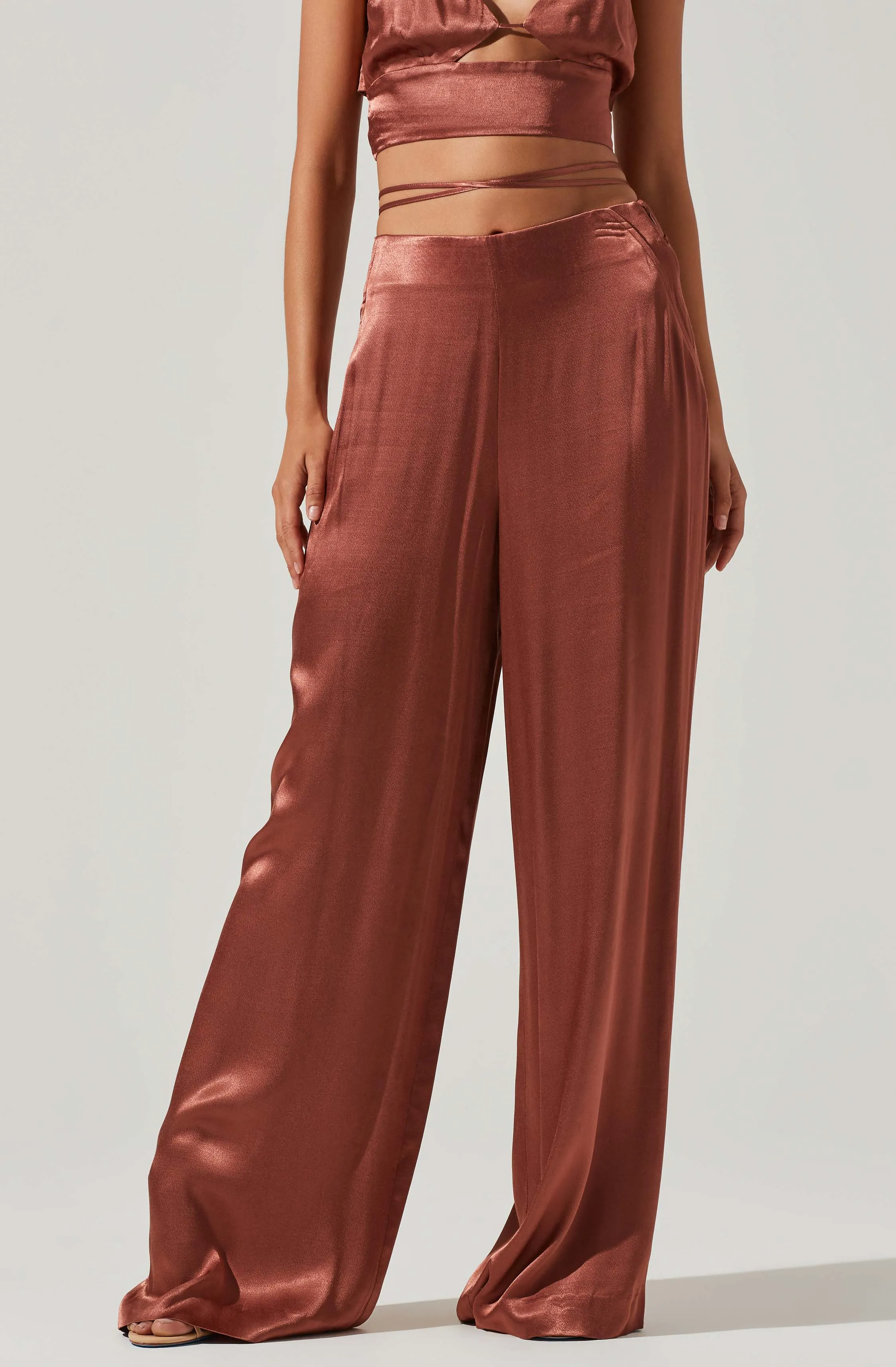 Amiah Satin Tie Waist Wide Leg Pants sold by Astr product image thumbnail 2