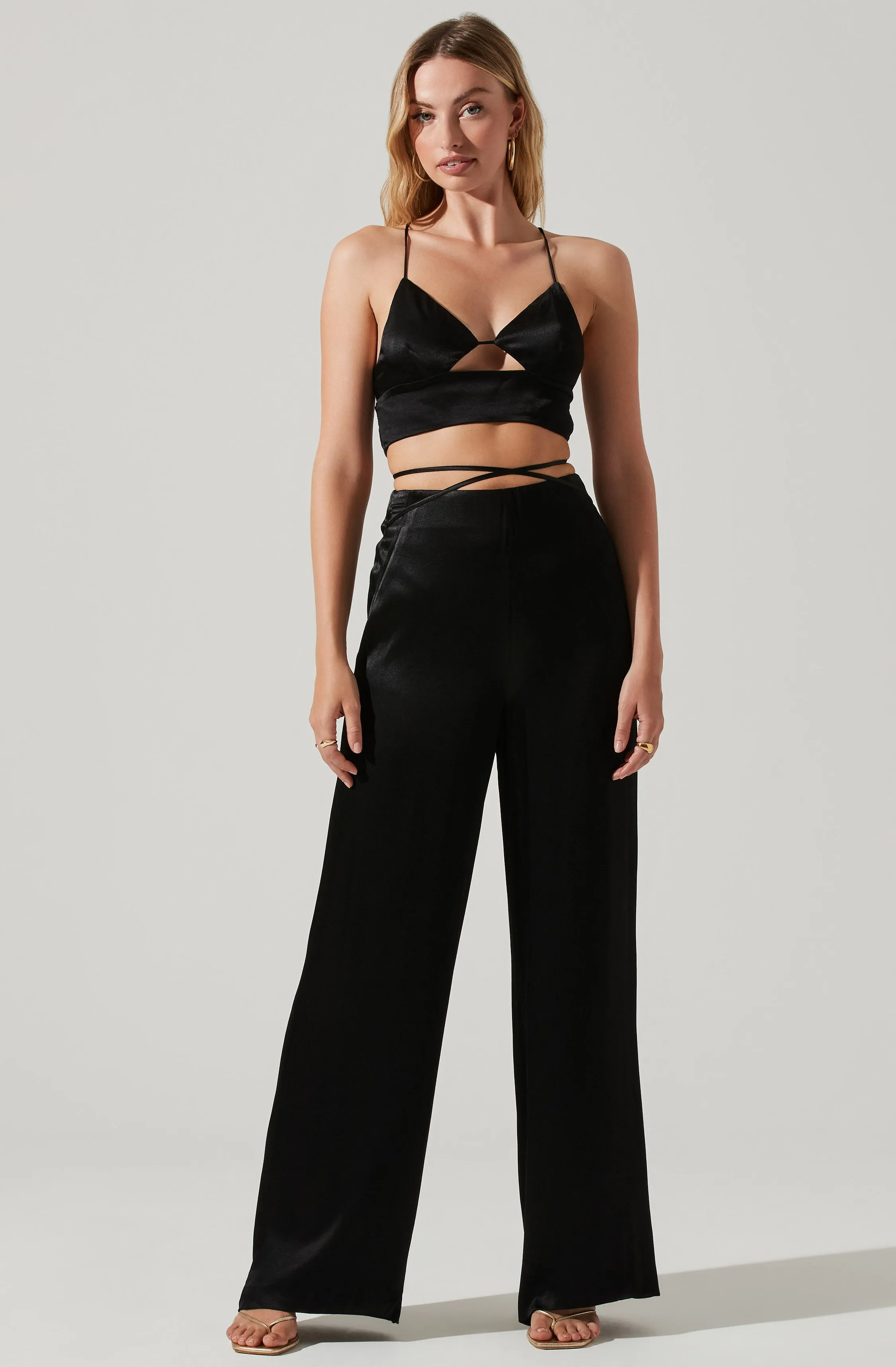 Amiah Satin Tie Waist Wide Leg Pants sold by Astr product image thumbnail 5