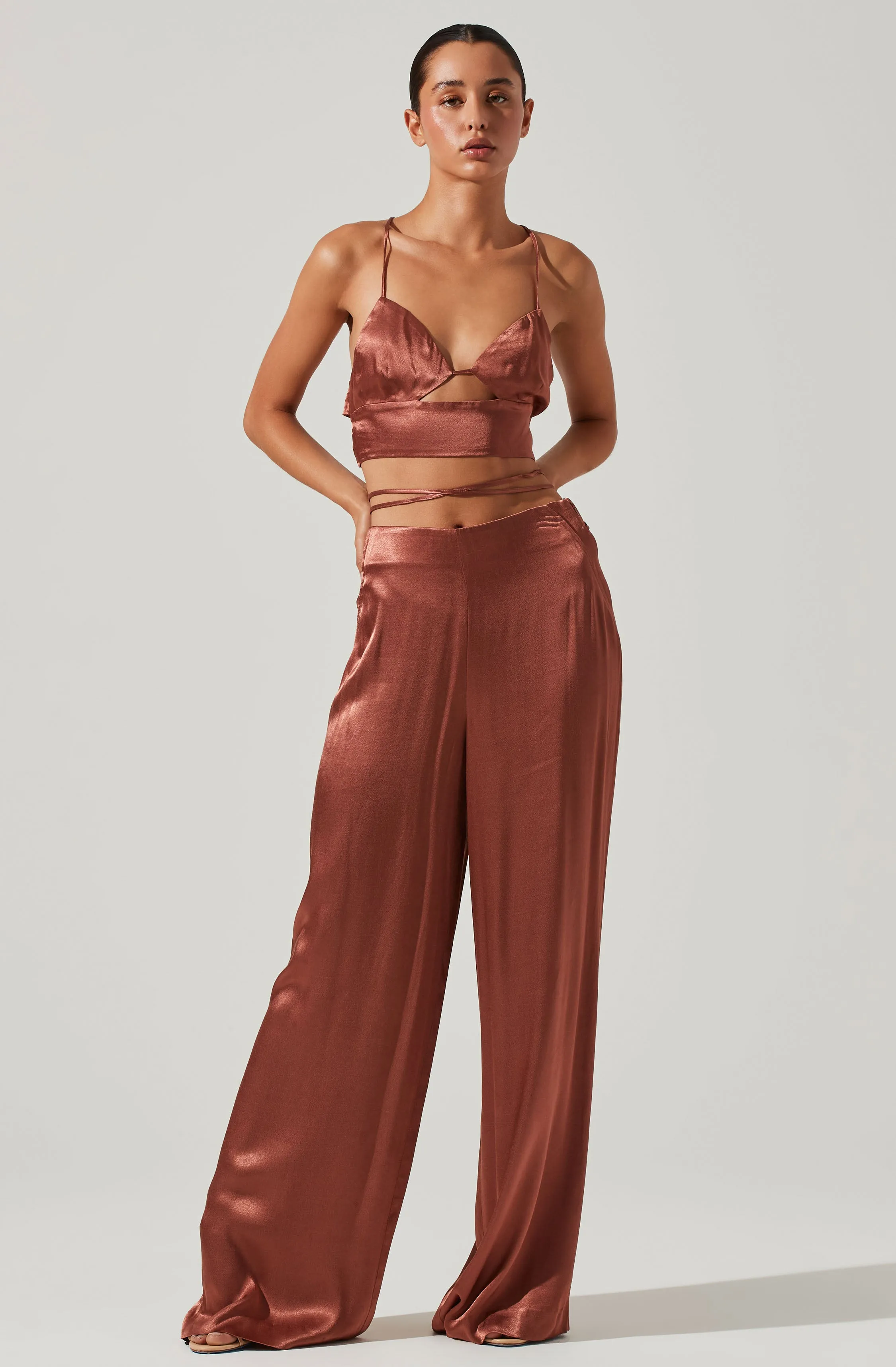 Amiah Satin Tie Waist Wide Leg Pants sold by Astr
